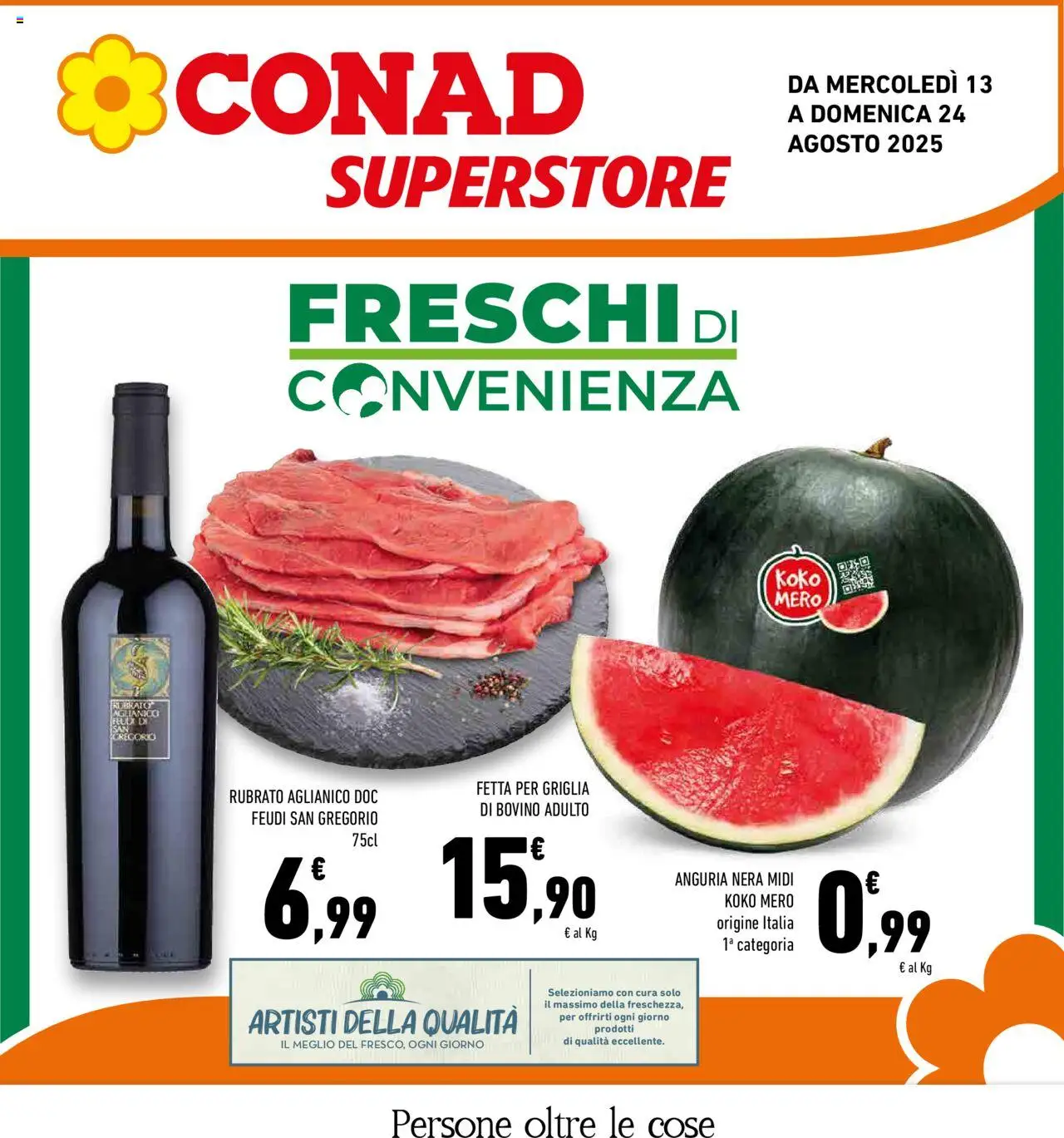 Volantino Conad del 13.08.2025 | Pagina: 1 | Prodotti: Bovino, Anguria, Griglia