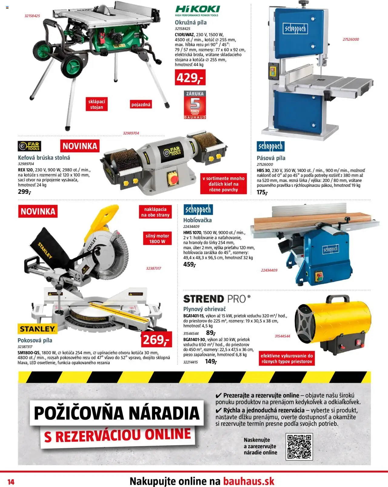 Nové Bauhaus akcie – leták je platný od 06.10.2025 | Strana: 14 | Produkty: Pásová píla, Píla, Náradie, Ohrievač