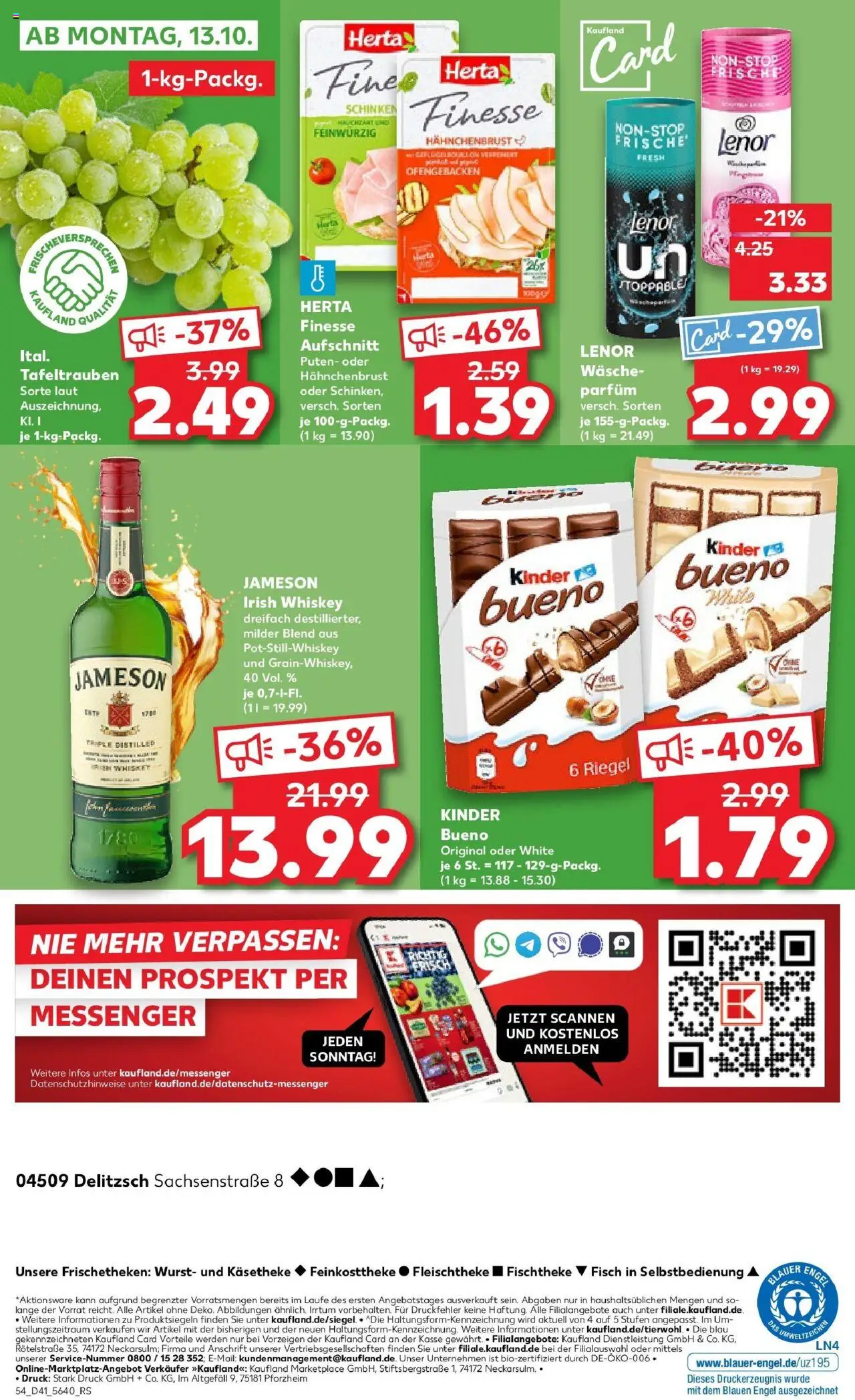 Kaufland prospekt Delitzsch	 – gültig ab 09.10.2025 | Seite: 54 | Produkte: Parfüm, Kinder bueno, Fisch, Wurst