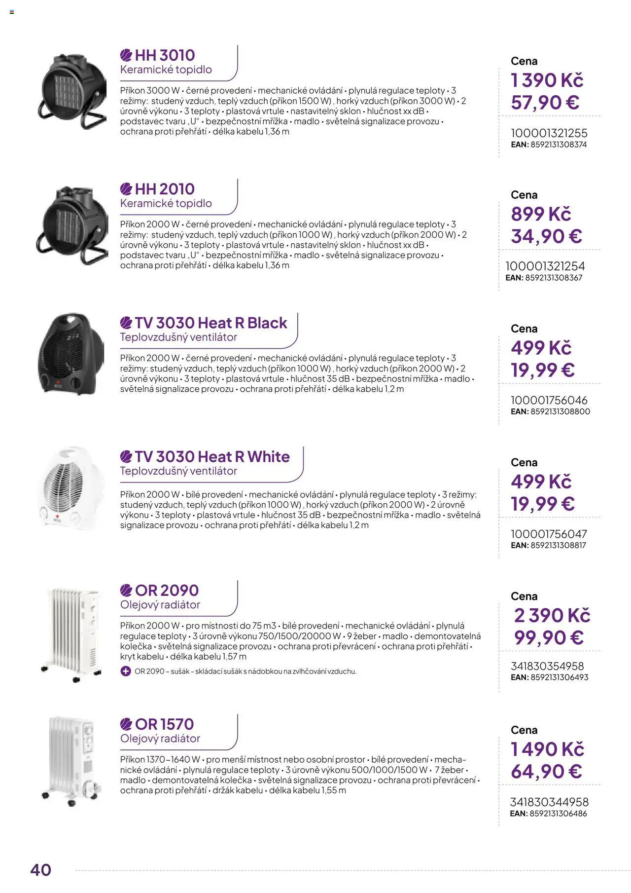 Expert elektro katalog - ECG - Malé domácí spotřebiče od 01.10.2024 | Strana: 40 | Produkty: Madlo, Ventilátor, Radiátor, Teplovzdušný ventilátor