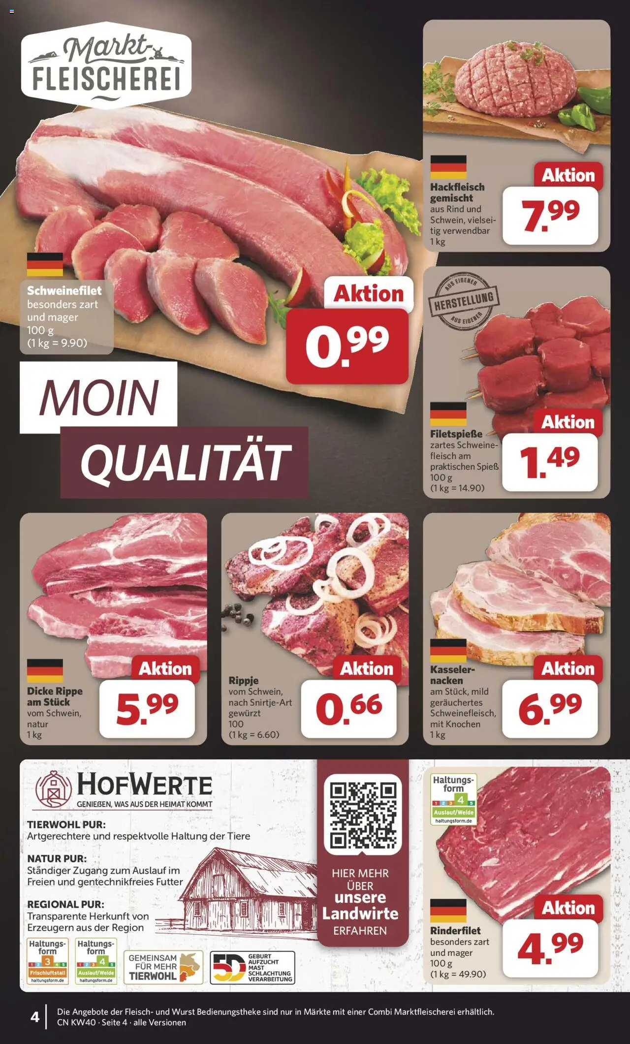 Combi Prospekt 	 – gültig ab 29.09.2025 | Seite: 4 | Produkte: Rinderfilet, Schweinefilet, Wurst, Fleisch