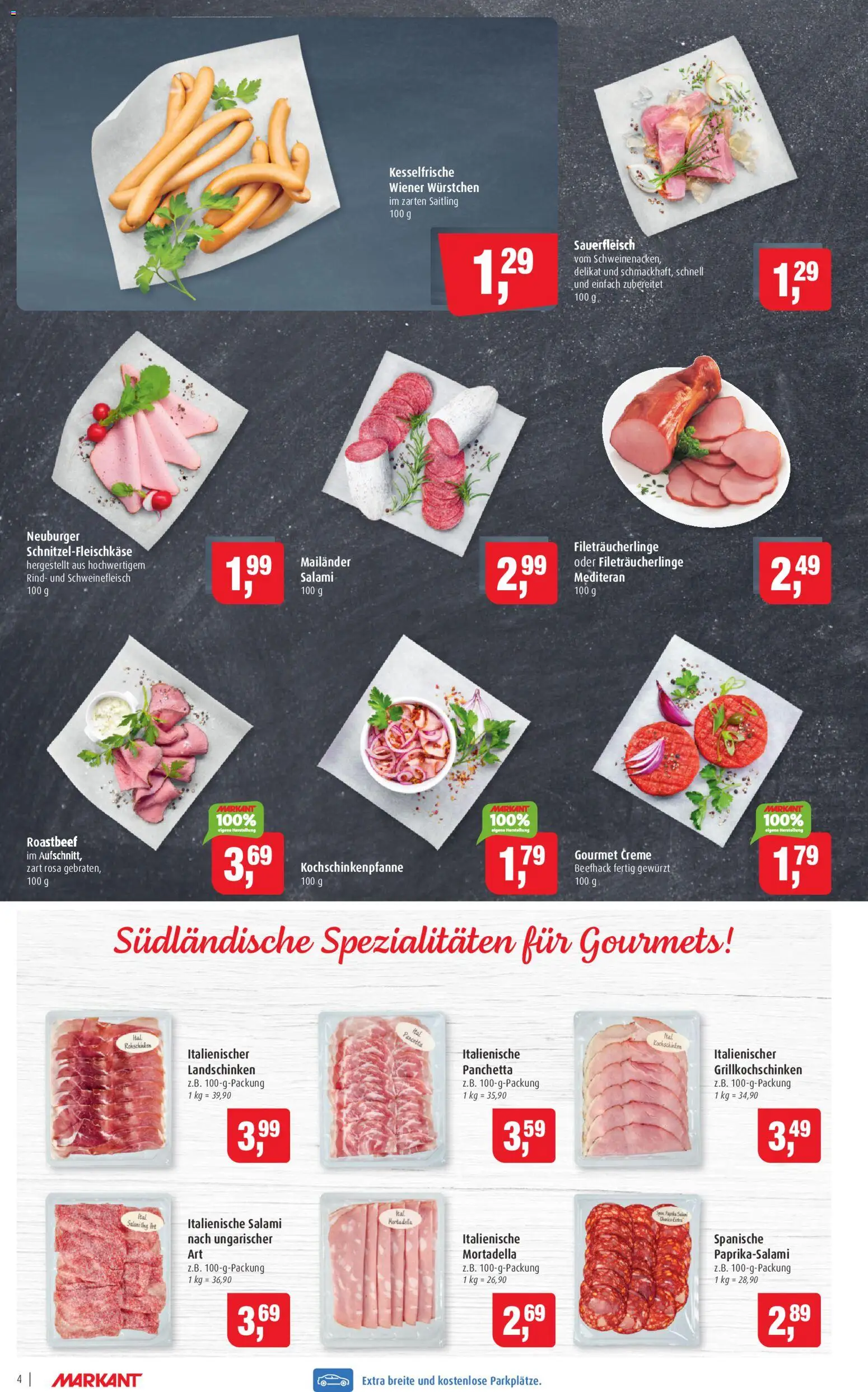 Markant Prospekt 	 – gültig ab 02.02.2026 | Seite: 4 | Produkte: Wiener wurstchen, Creme, Roastbeef, Salami