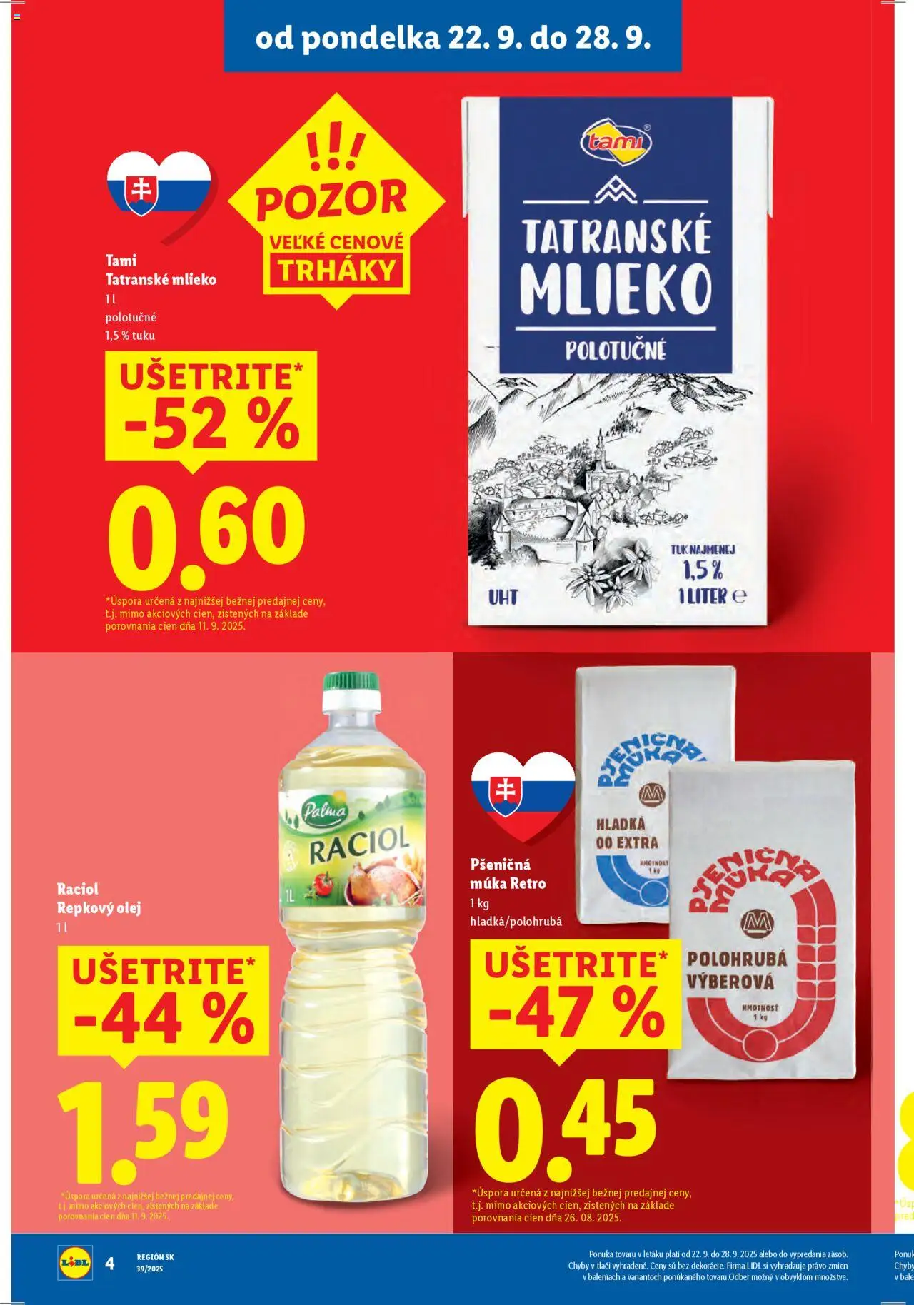 Nové Lidl akcie – leták je platný od 22.09.2025 | Strana: 8 | Produkty: Mlieko, Olej, Pšeničná múka, Múka