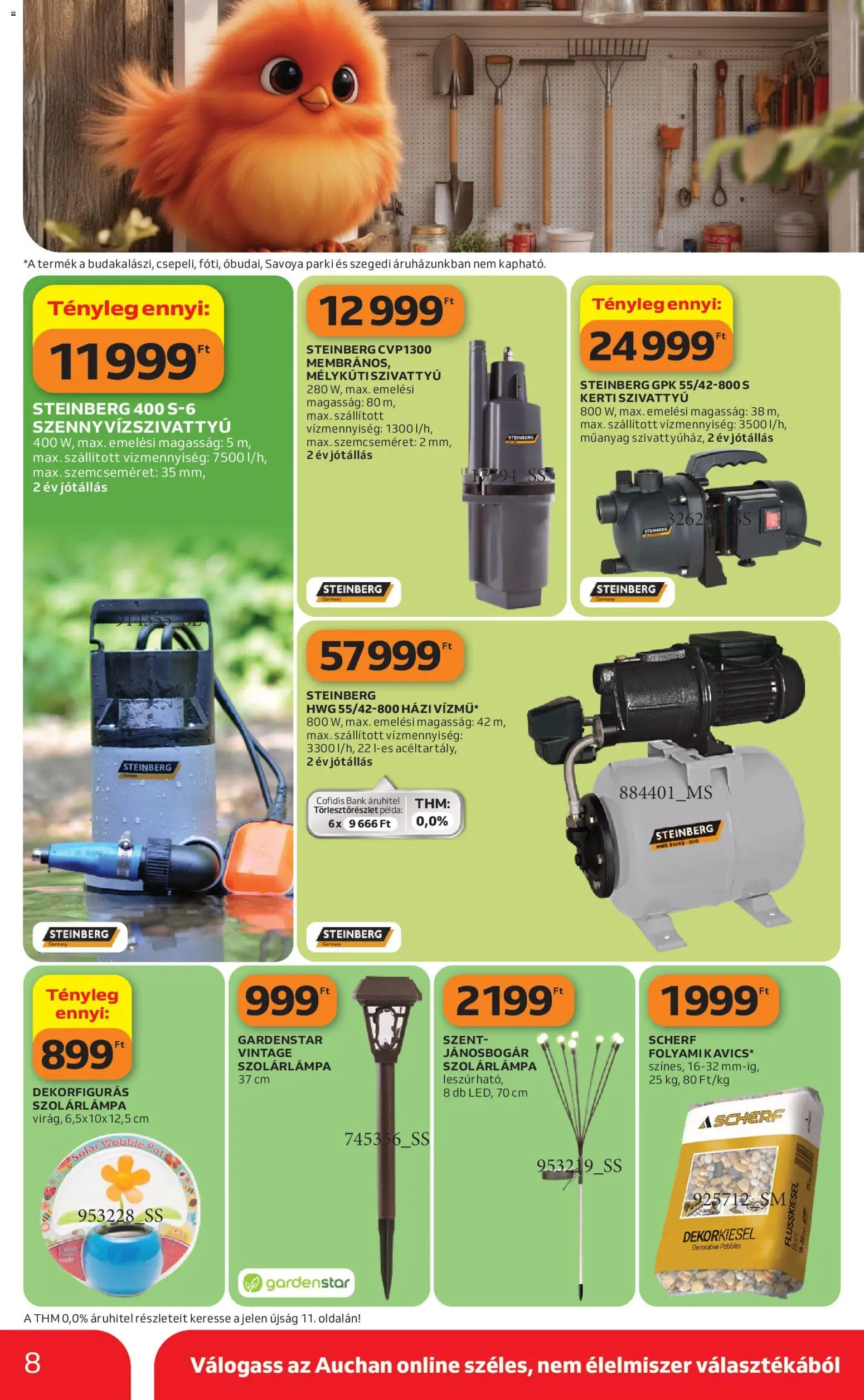 Auchan akciós ujság - amely érvényes a következő dátumtól: 16.04.2026 | Oldal: 8 | Termékek: Kerti szivattyú, Szivattyú, Szennyvízszivattyú, Szolárlámpa