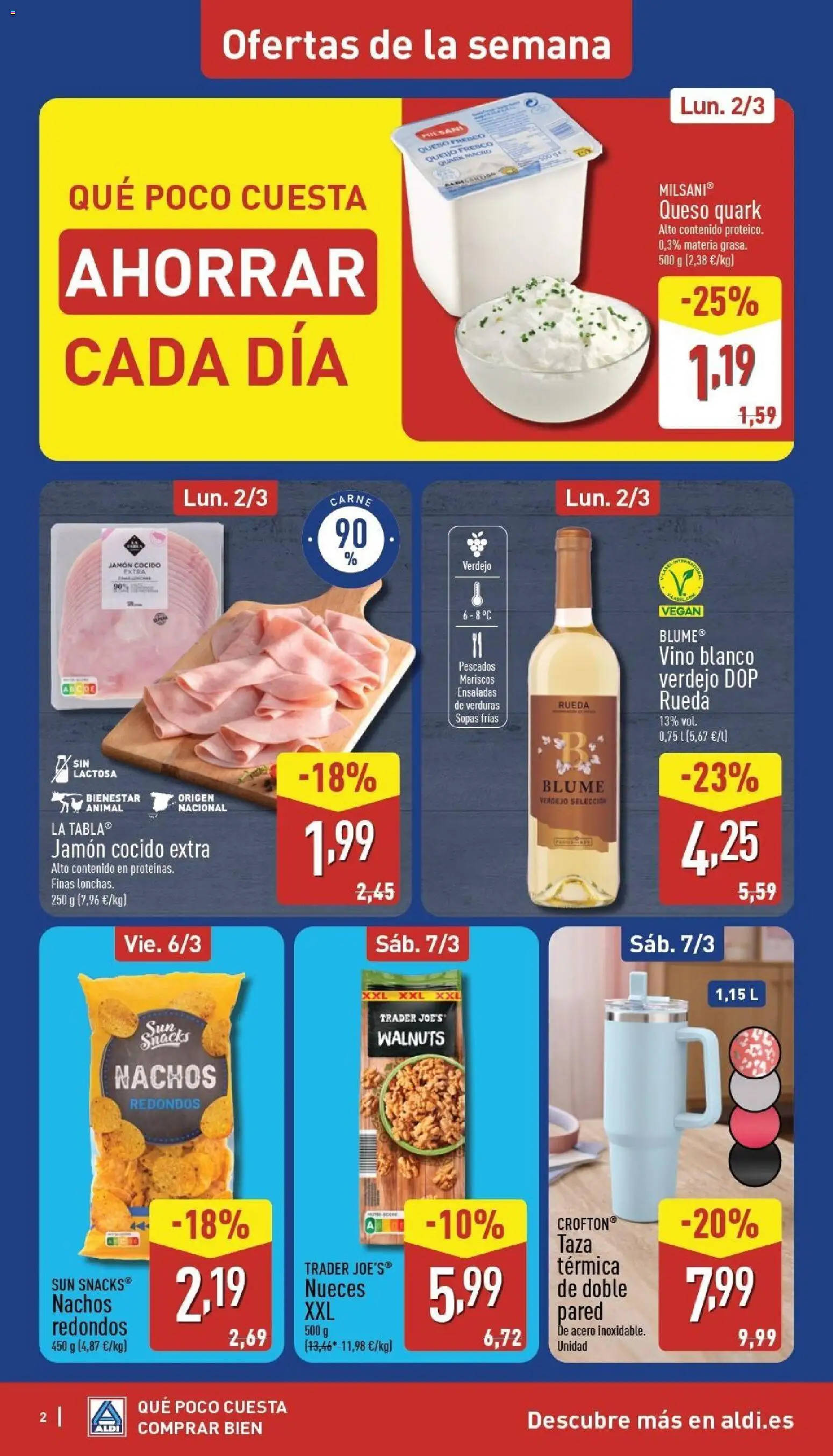 Aldi folleto Baleares │ válido desde el 02.03.2026 | Página: 2 | Productos: Καλτσάκια μισά, Queso, Jamón cocido, Κλειδαριά της πόρτας