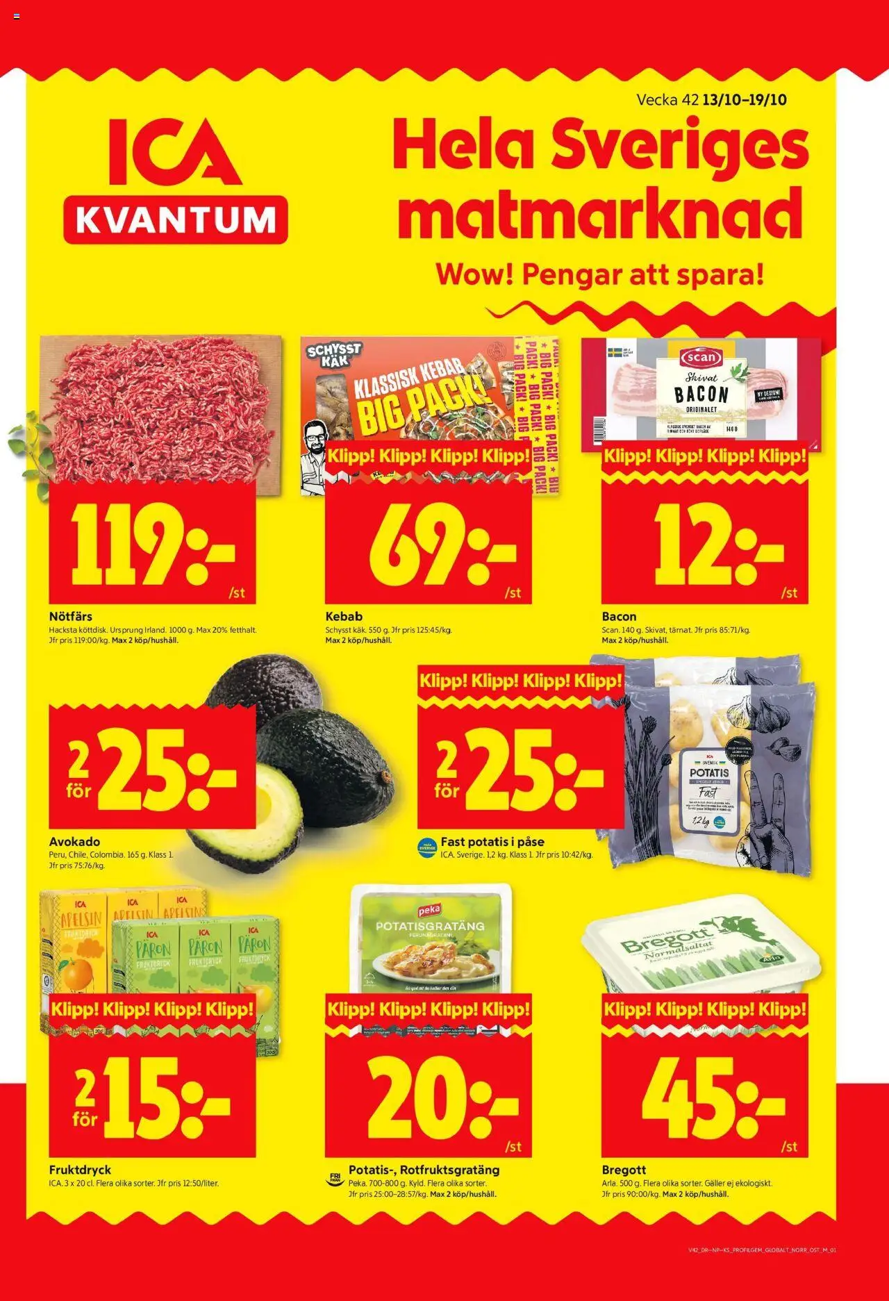 ICA Kvantum reklamblad aktuell från 13.10.2025 | Sida: 1 | Produkter: Nötfärs, Galler, Potatisgratäng, Potatis