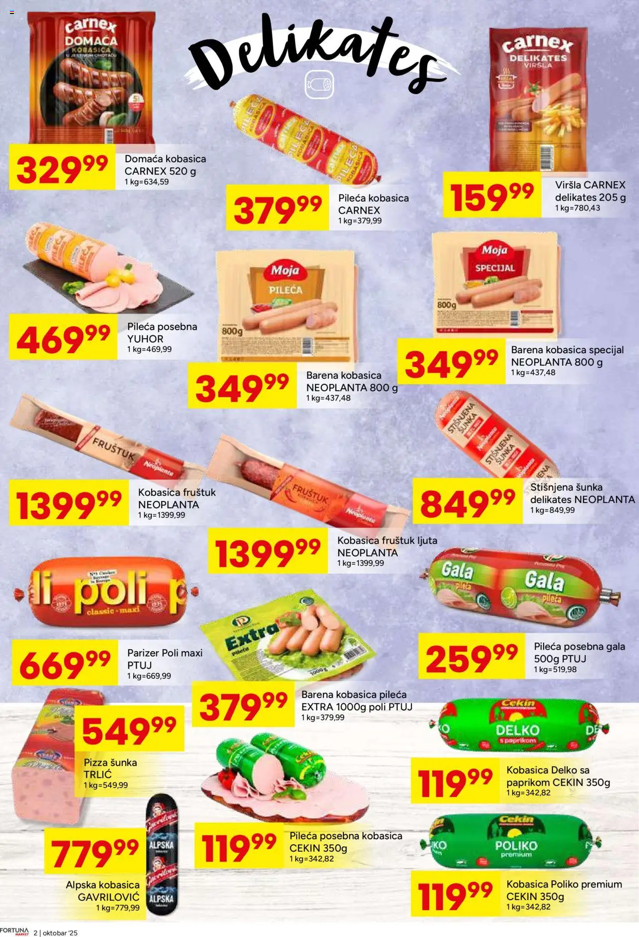 Fortuna Market katalog - važi od 13.10.2025 | Strana: 2 | Proizvode: Parizer, Šunka, Pizza šunka, Kobasica