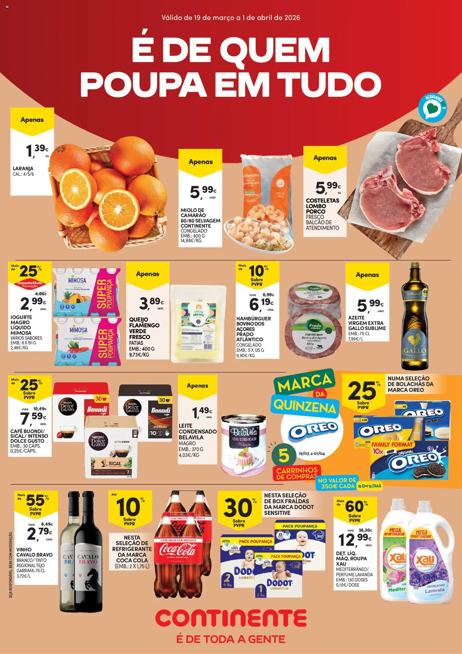 Continente - Açores │ válido de 19.03.2026 | Página: 1 | Produtos: Hambúrguer, Lombo, Dolce gusto, Soda