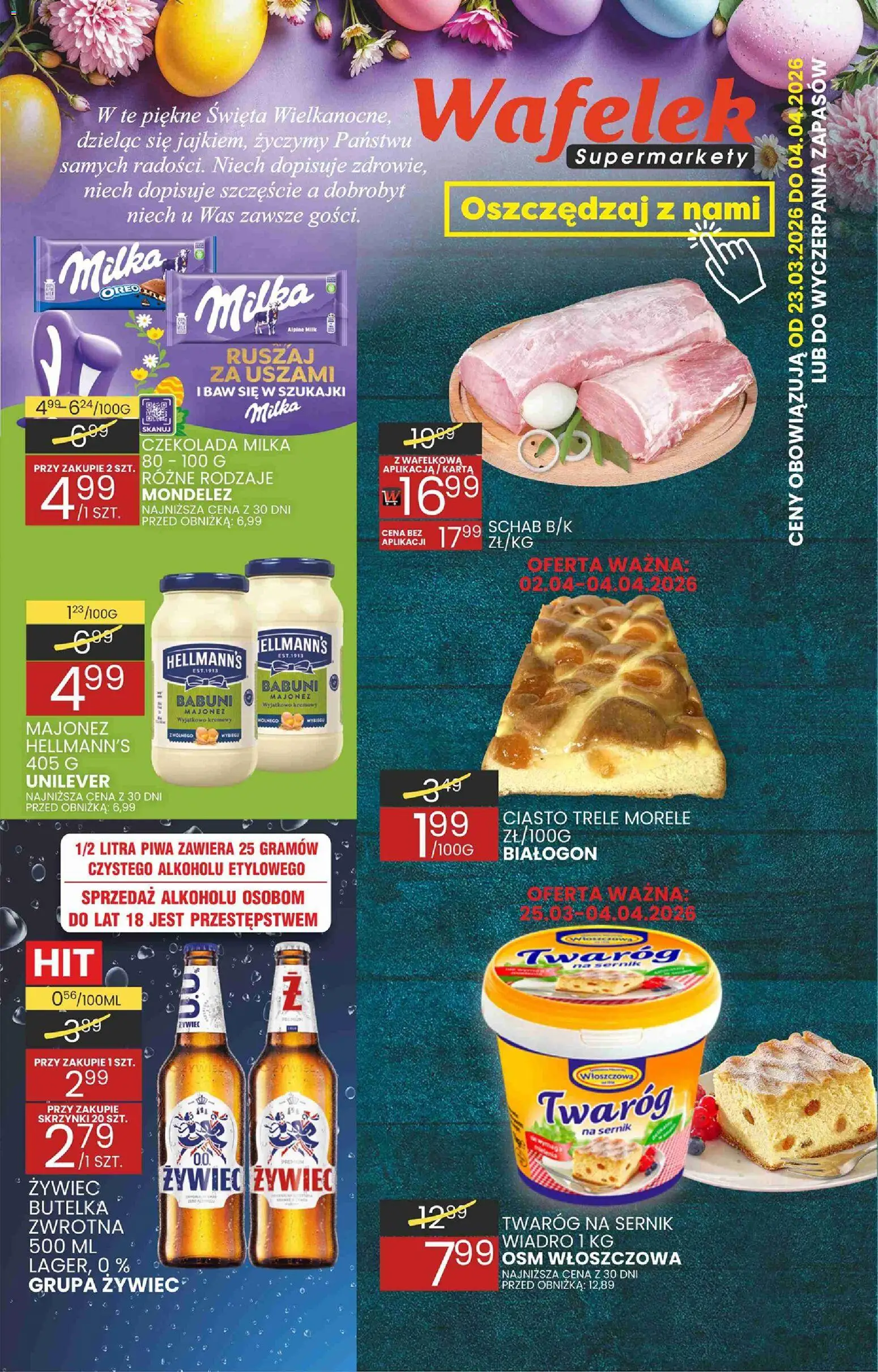 Wafelek gazetka od 23.03.2026 | Strona: 1 | Produkty: Schab, Czekolada milka, Czekolada, Twaróg