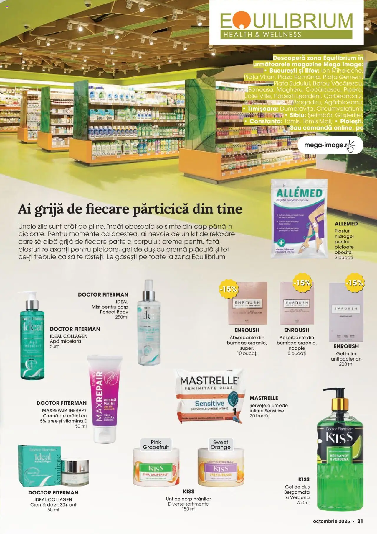 Noul catalog Mega Image – valabil de la 02.10.2025 | Pagină: 31 | Produse: Duș, Cremă, Cremă de mâini, Apă