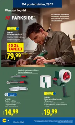 Pogląd oferty "Lidl Katalog" - ważna od 29.12.2025 | Strona: 14 | Produkty: Nożyk, Regał, Szlifierka
