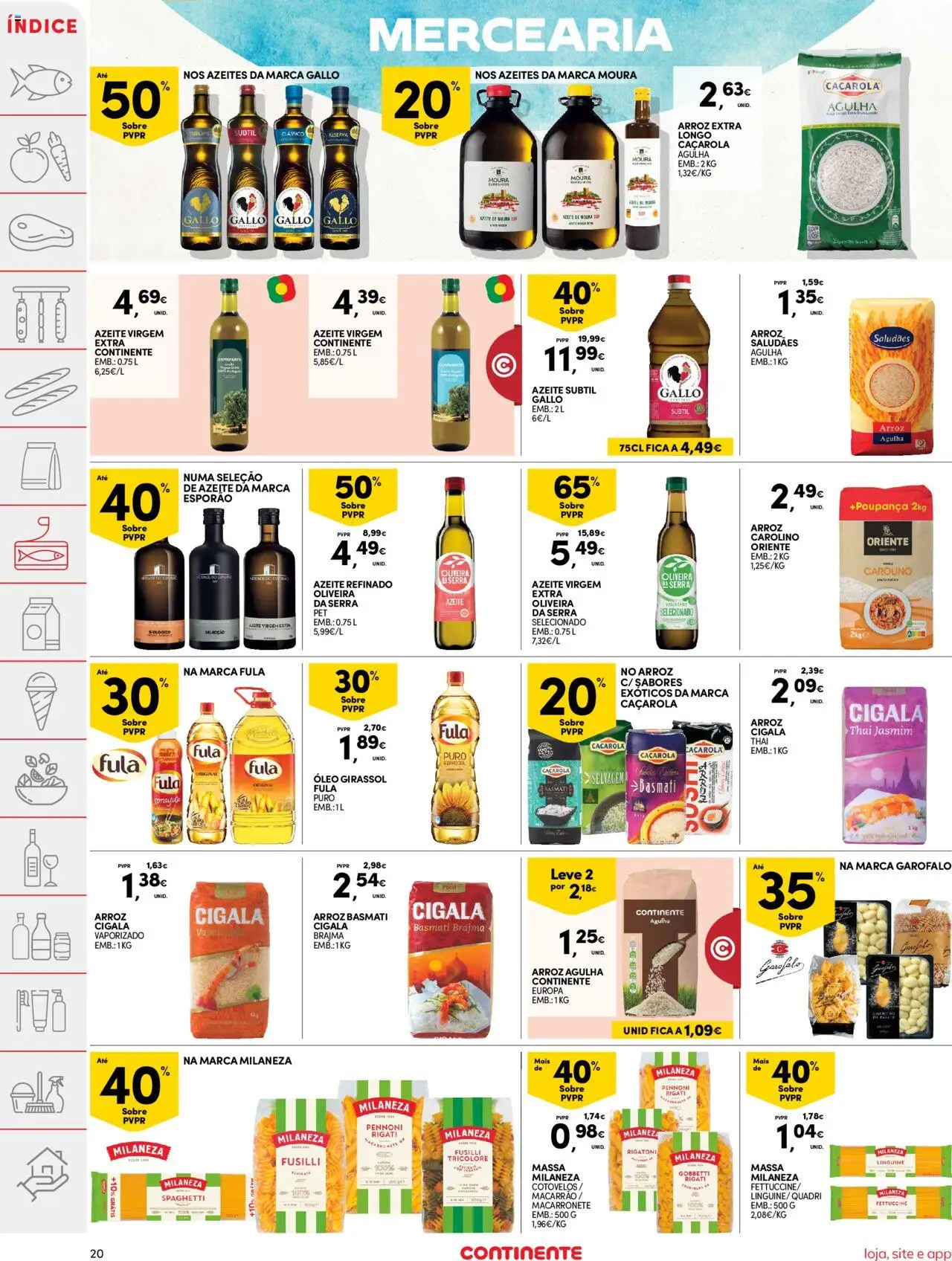 Continente folheto │ válido de 22.07.2025 | Página: 20 | Produtos: Milaneza, Arroz basmati, Massa, Massa milaneza