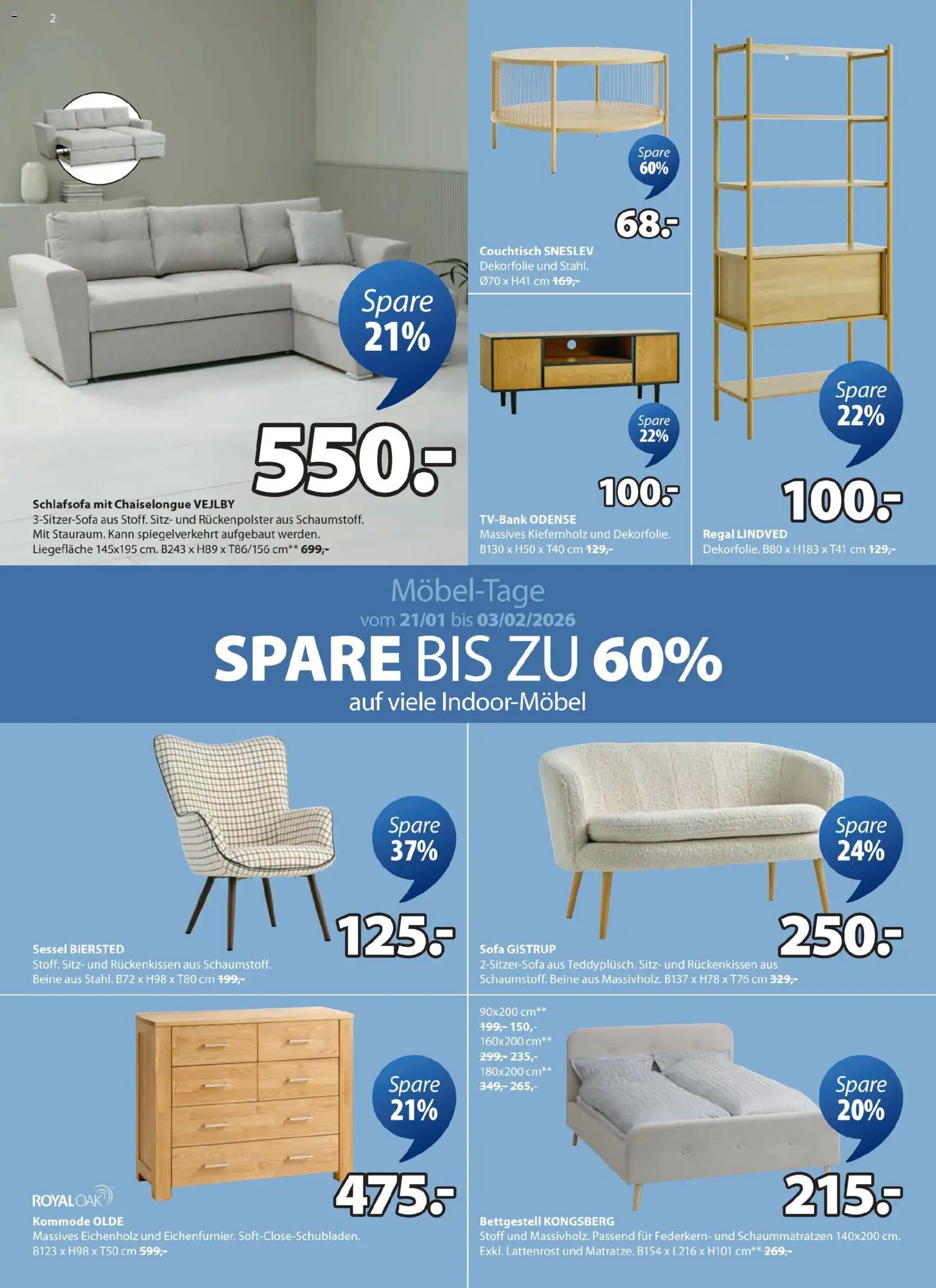 JYSK Angebote gültig ab 19.01.2026 | Seite: 2 | Produkte: Lattenrost, Sofa, Sessel, Couchtisch