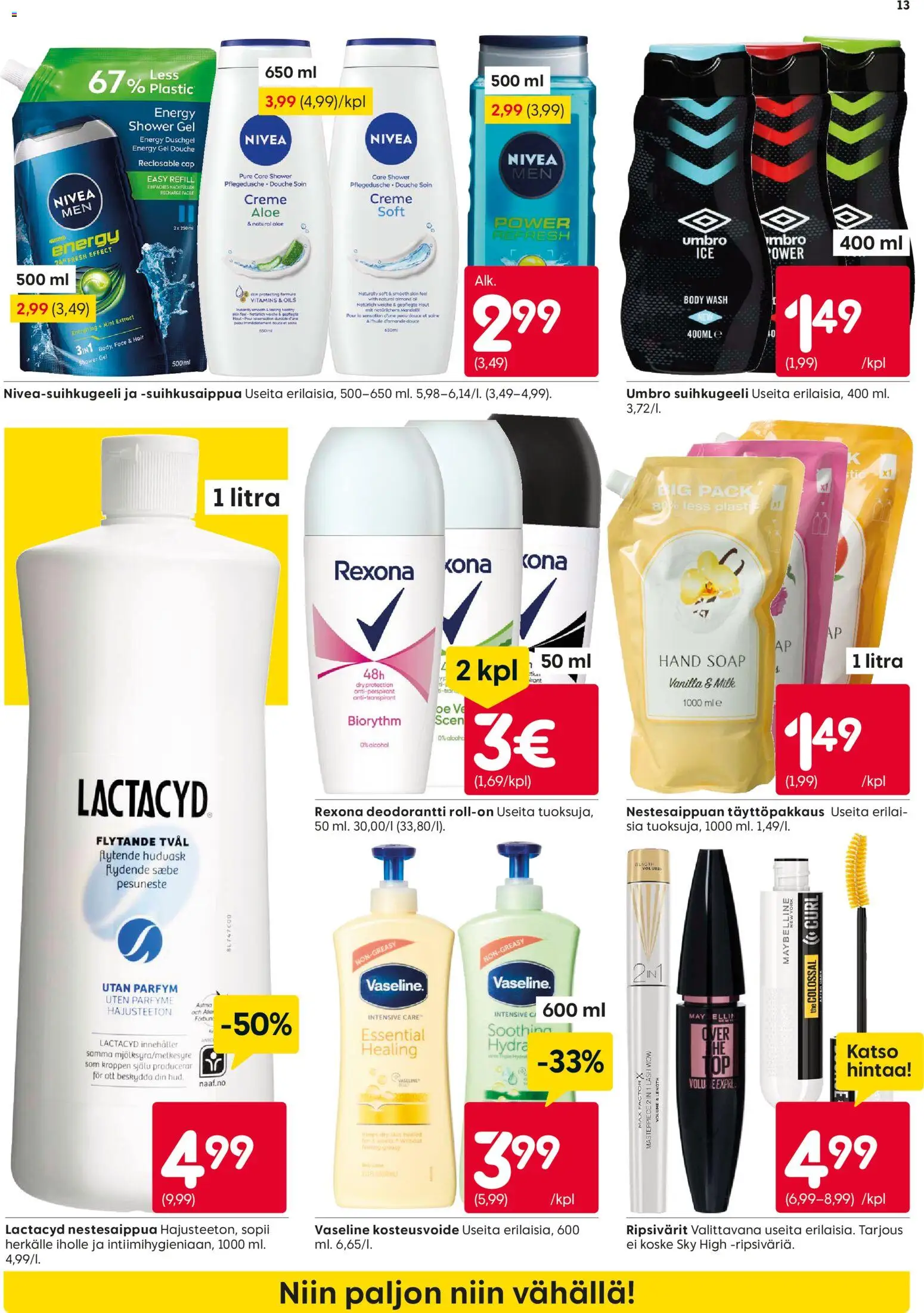 Rusta tarjoukset – voimassa 23.02.2026 alkaen | Sivu: 13 | Tuotteet: Suihkugeeli, Deodorantti, Pesuneste
