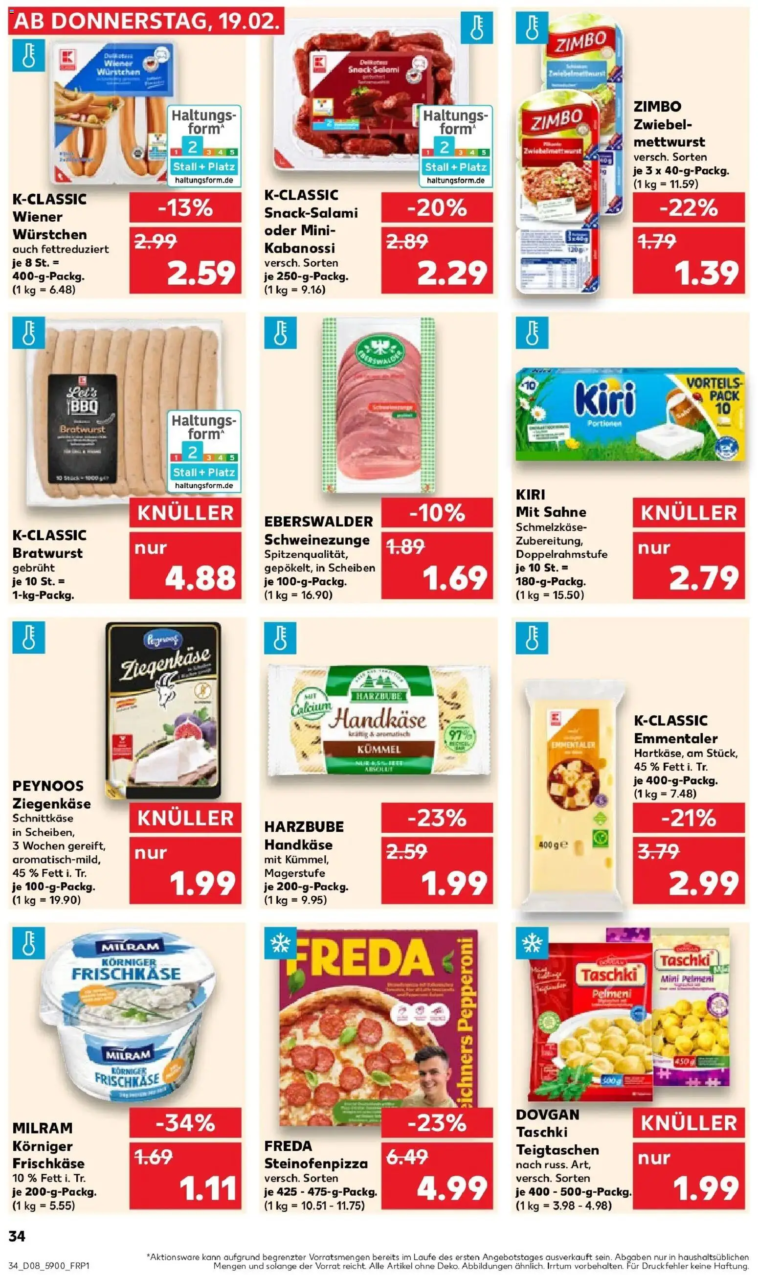 Kaufland prospekt Bitterfeld-Wolfen	 – gültig ab 22.02.2026 | Seite: 34 | Produkte: Wiener wurstchen, Ziegenkäse, Bratwurst, Sahne