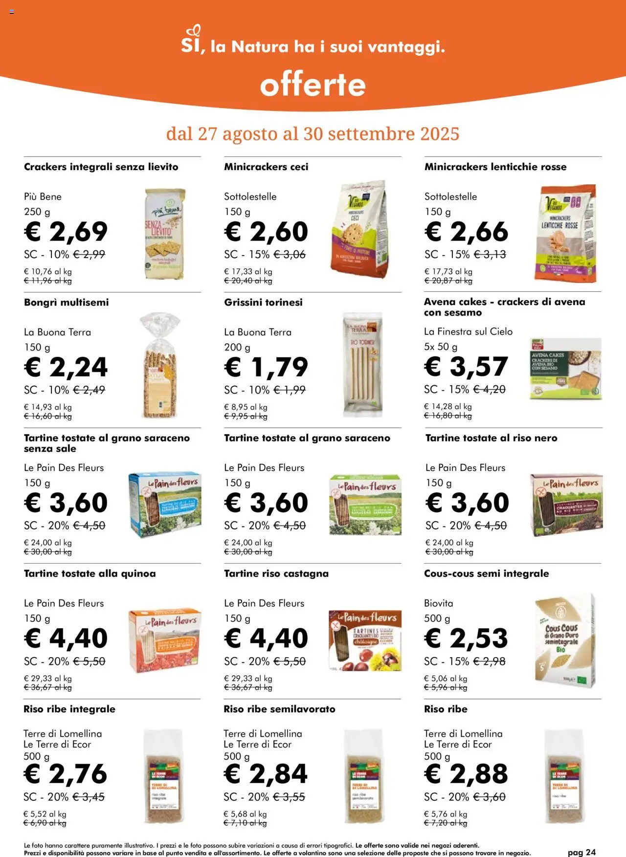 Volantino Natura Sì del 27.08.2025 | Pagina: 24 | Prodotti: Ceci, Crackers, Cous cous, Quinoa