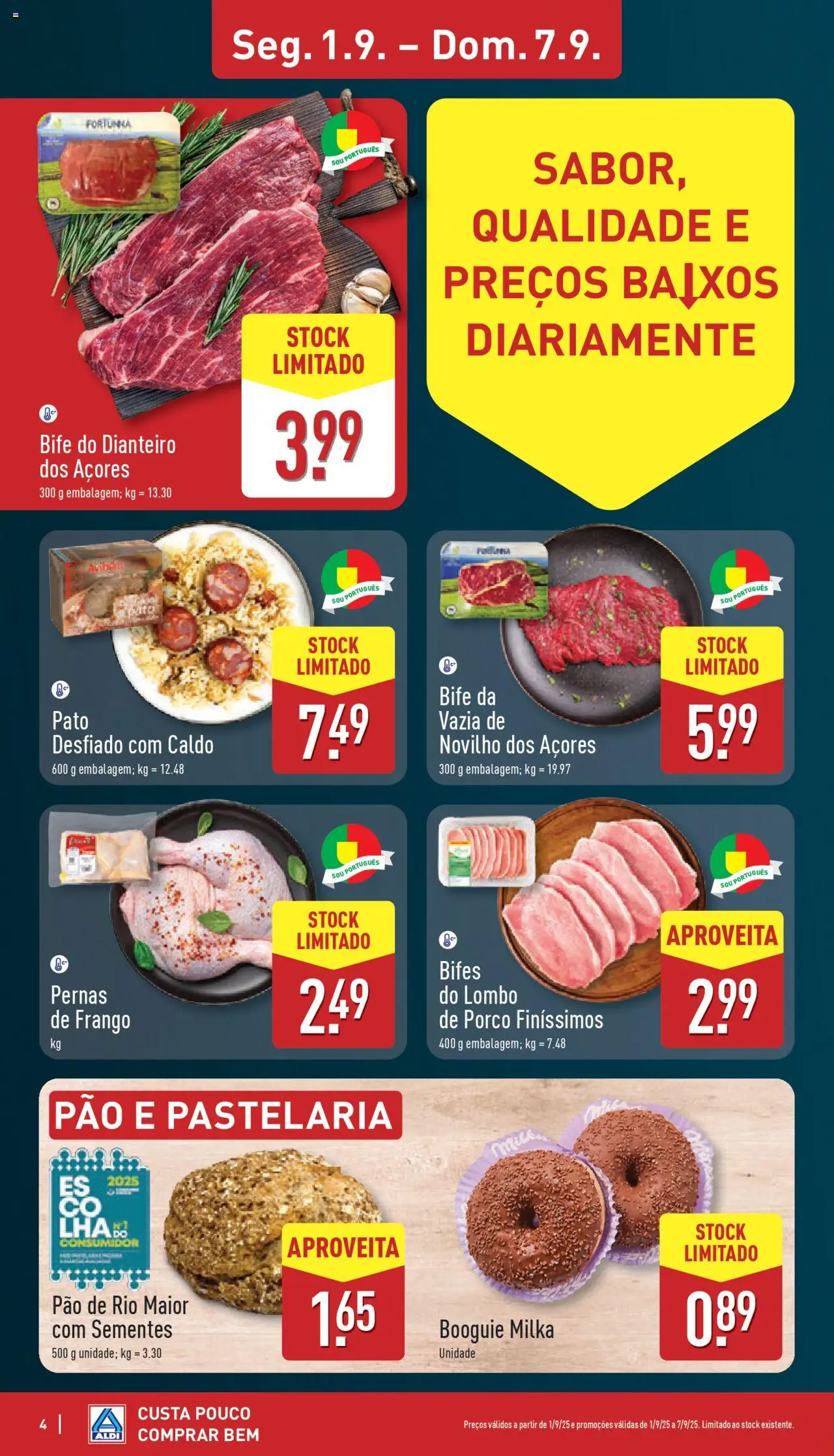 Aldi folheto │ válido de 01.09.2025 | Página: 4 | Produtos: Frango, Lombo, Pão