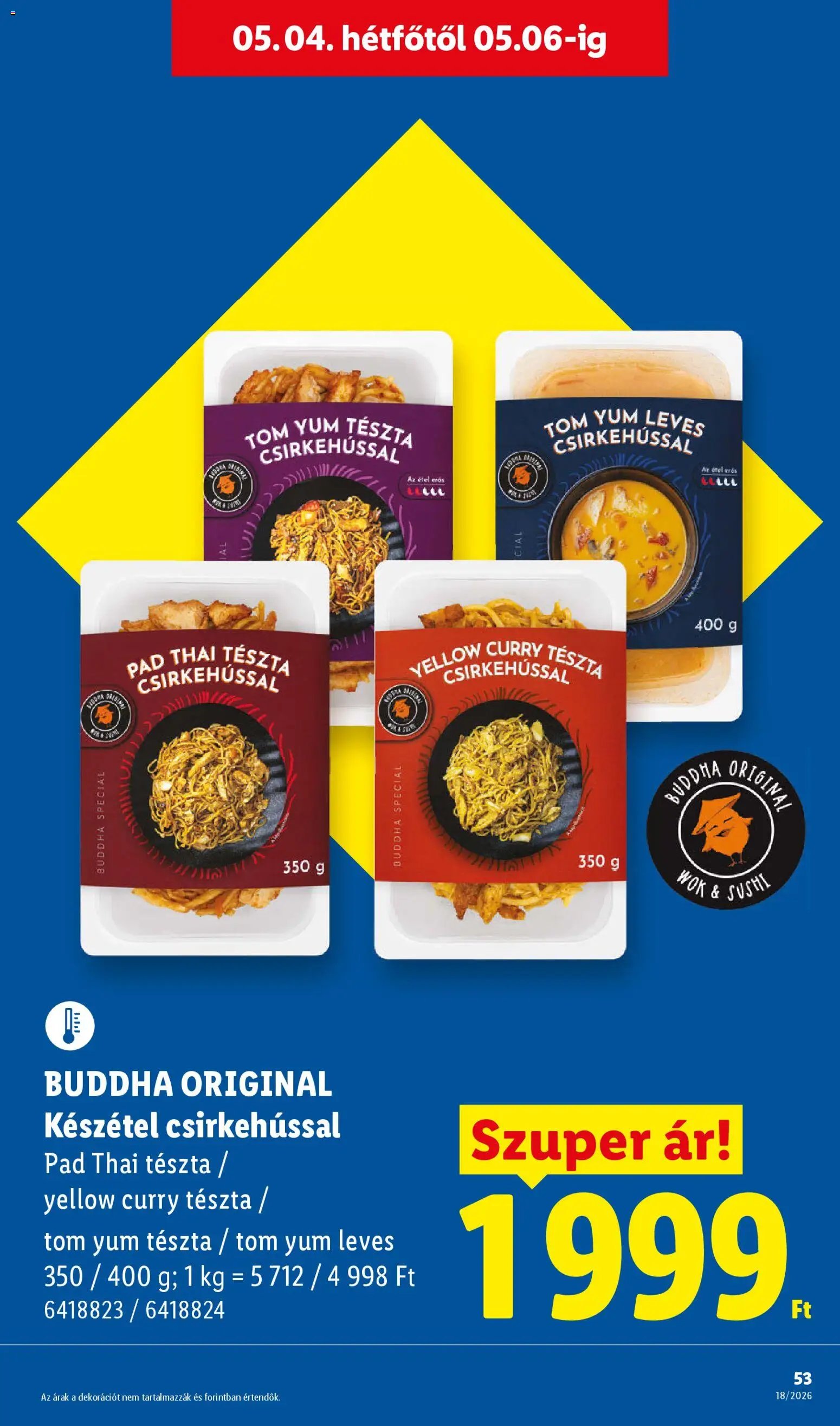 Lidl akciós ujság - amely érvényes a következő dátumtól: 30.04.2026 | Oldal: 53 | Termékek: Sushi, Tészta, Készétel