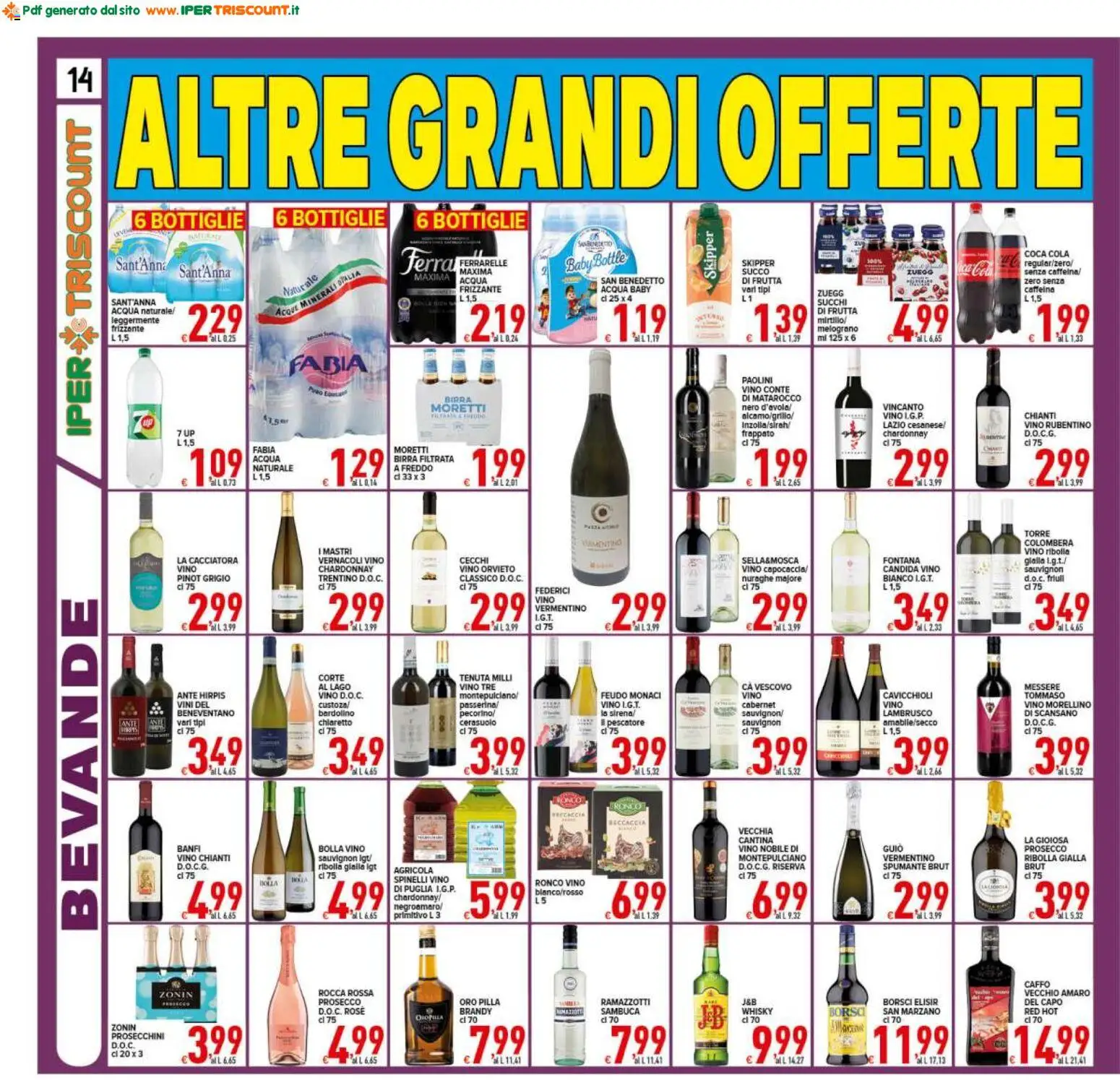Volantino Ipertriscount del 16.01.2026 | Pagina: 14 | Prodotti: Prosecco, Whisky, Vino, Brandy