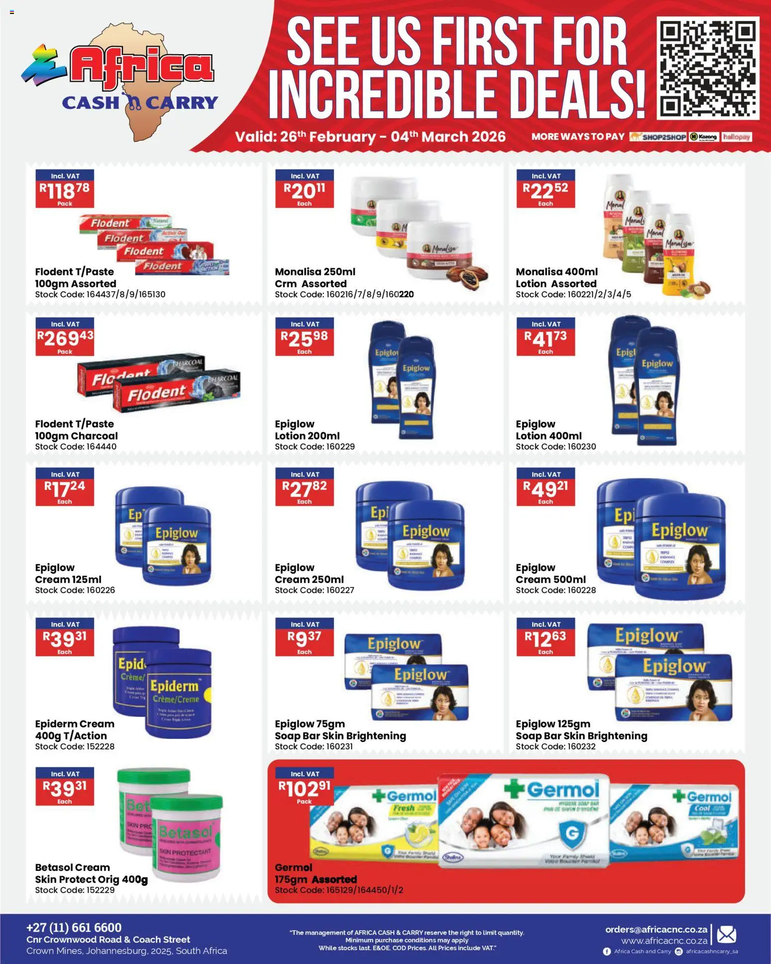 New Africa Cash & Carry catalogue – valid from 26.02.2026 | Page: 48 | Products: Cream, Stock, Soap, Lotion
