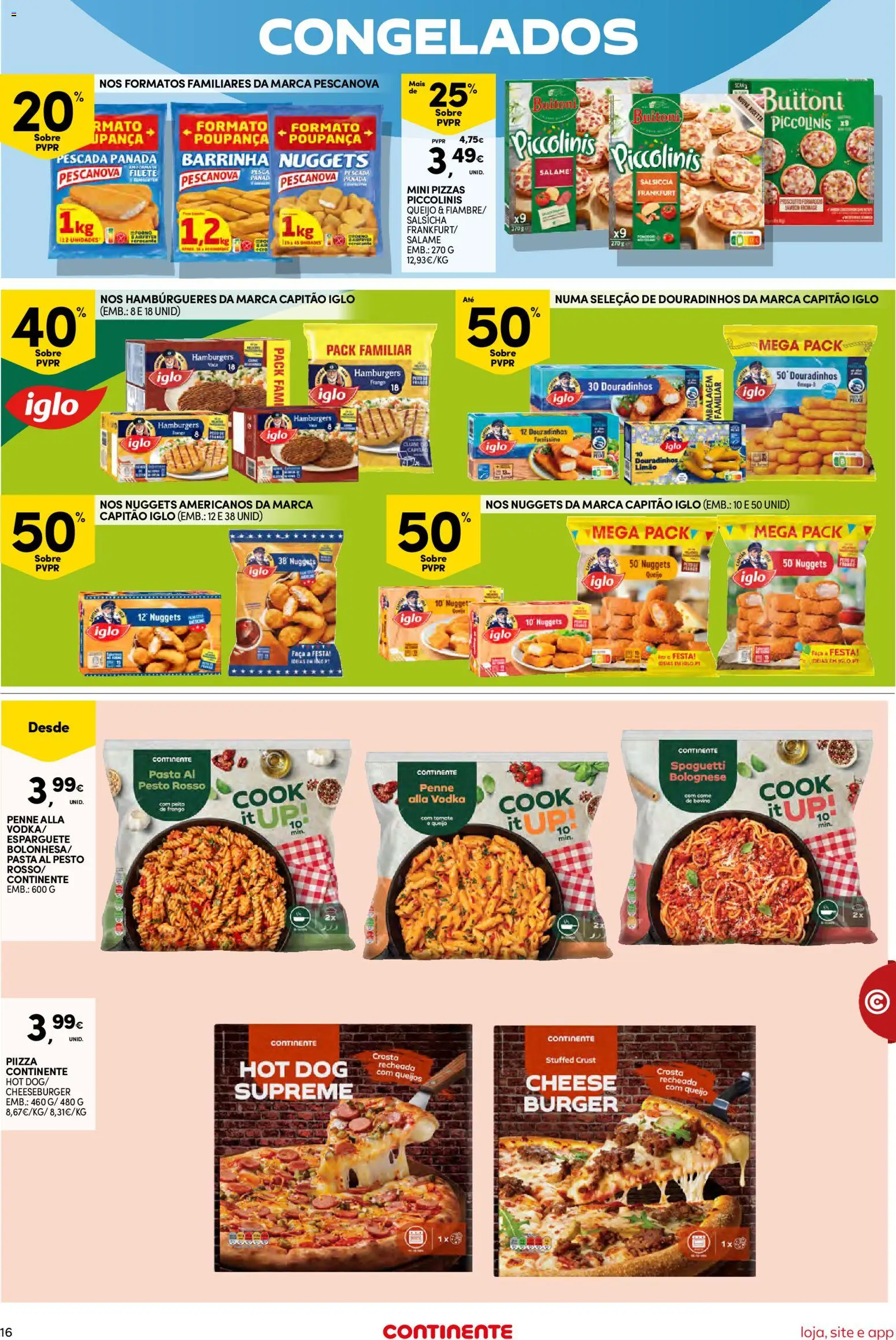 Continente Semanal Continente Bom Dia │ válido de 13.01.2026 | Página: 16 | Produtos: Faca, Salsicha, Vodka, Nuggets