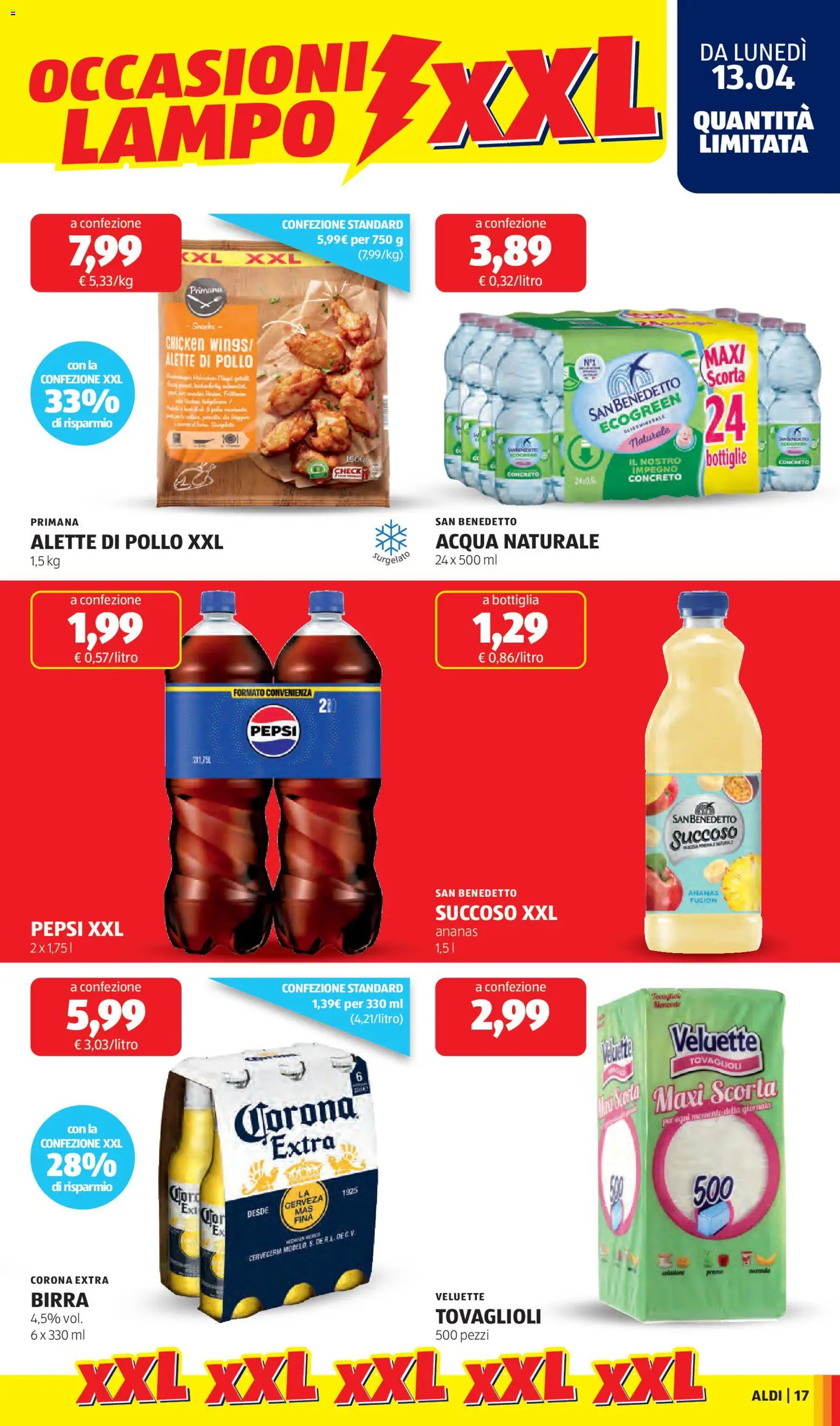 Volantino Aldi del 13.04.2026 | Pagina: 17 | Prodotti: Birra, Pollo, Ananas, Bottiglia