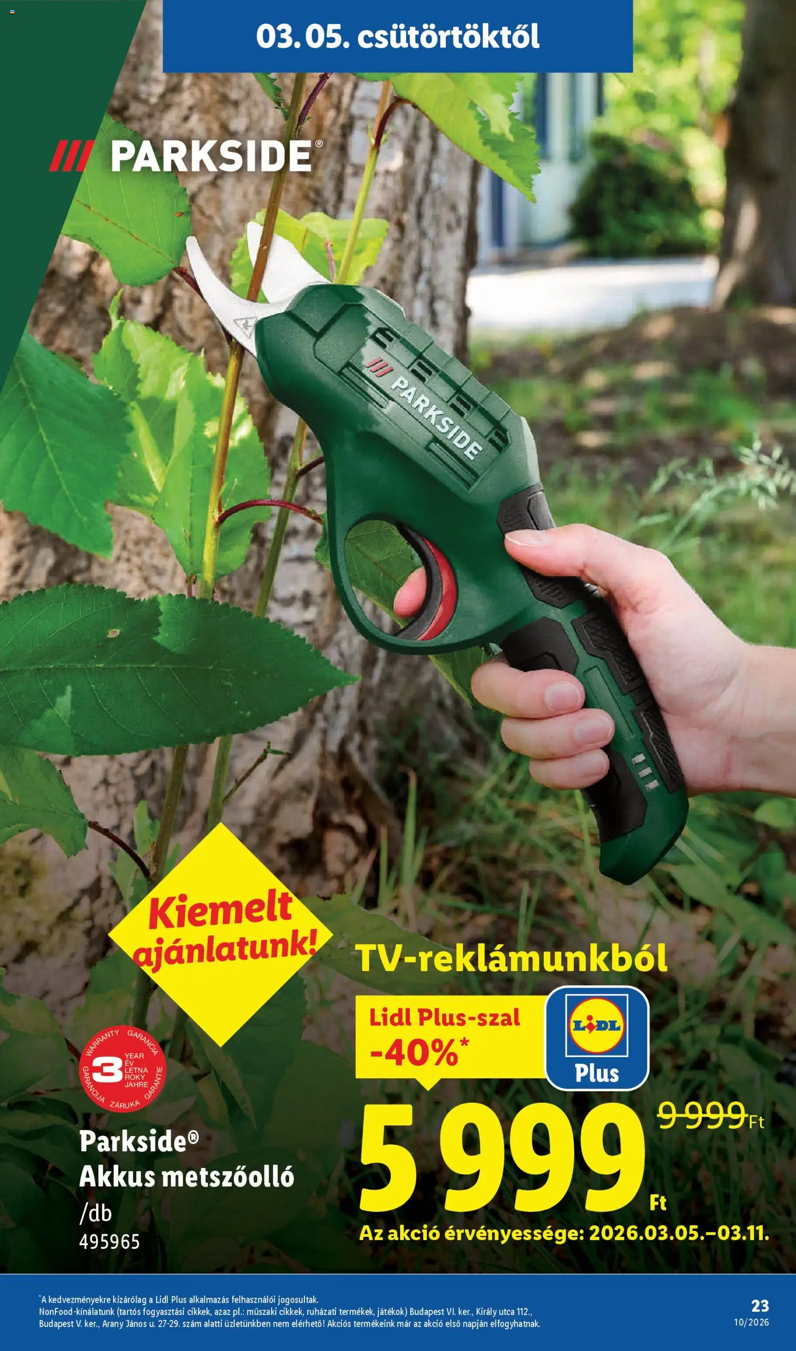 Lidl akciós ujság - amely érvényes a következő dátumtól: 05.03.2026 | Oldal: 23 | Termékek: Parkside, Játékok, Metszőolló