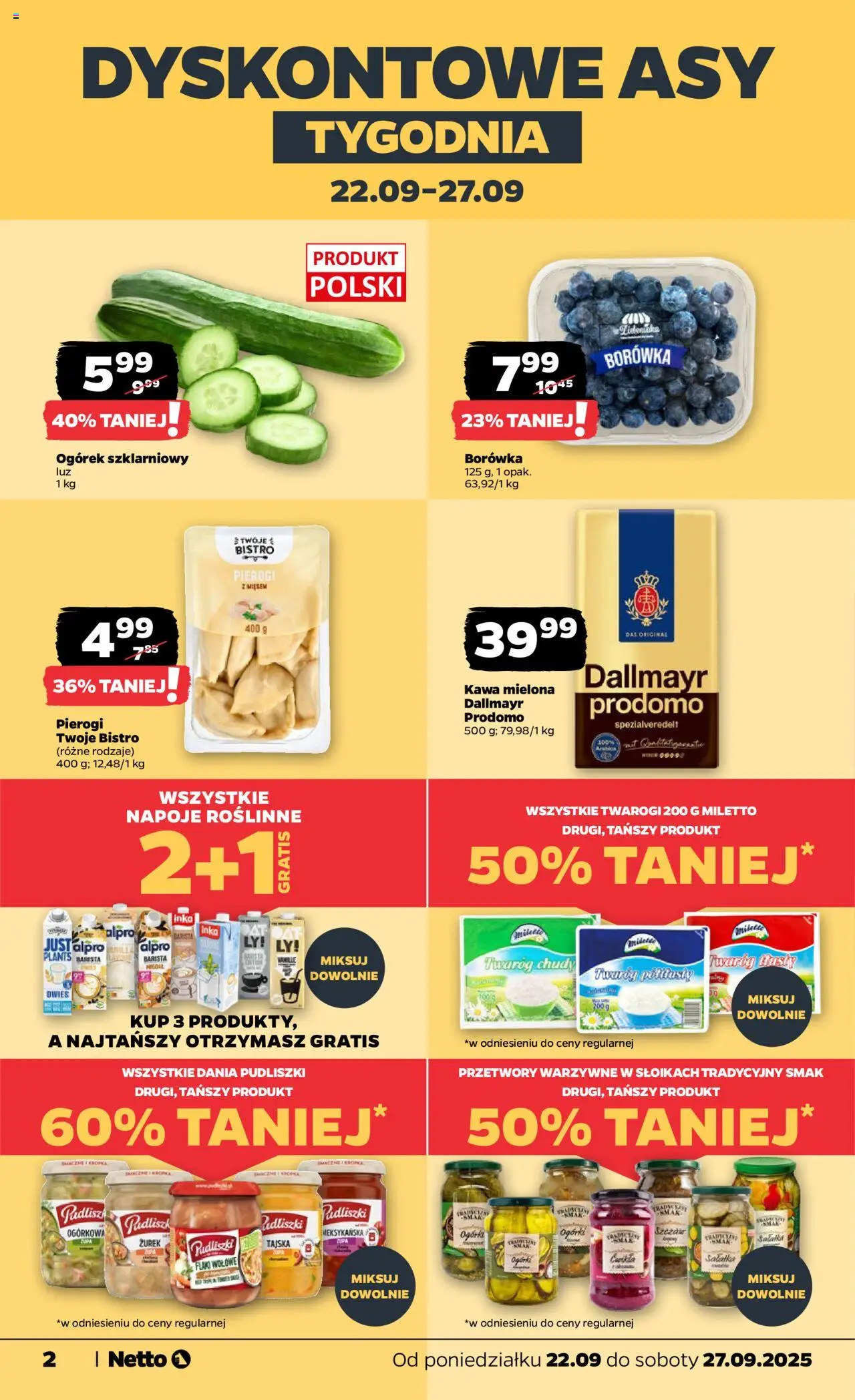 Netto gazetka - Spożywcza od 22.09.2025 | Strona: 2 | Produkty: Pierogi, Flaki, Ogórek szklarniowy, Twaróg