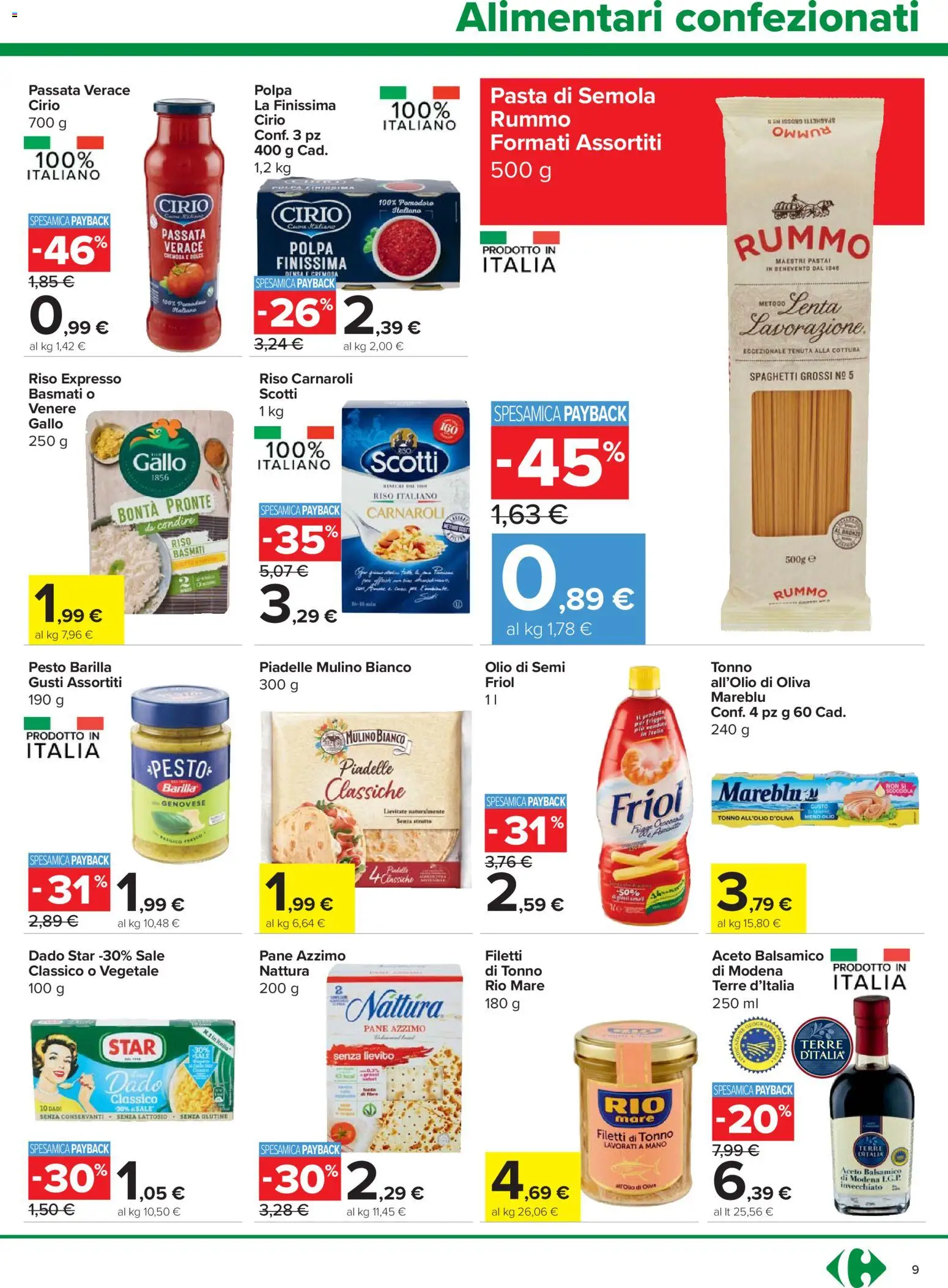 Volantino Carrefour del 23.04.2026 | Pagina: 9 | Prodotti: Riso Basmati, Pane, Pasta, Tonno