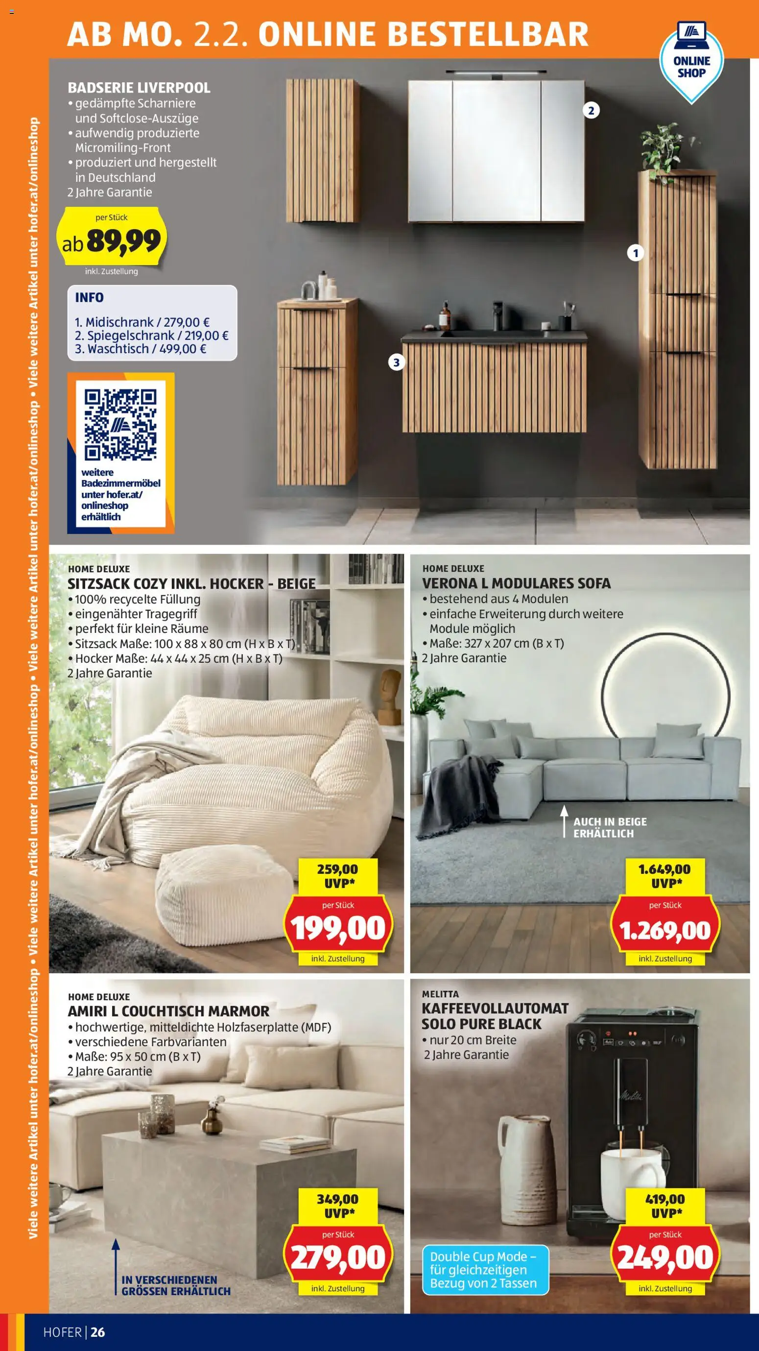 Hofer Flugblatt gültig ab 30.01.2026 | Seite: 30 | Produkte: Sofa, Couchtisch