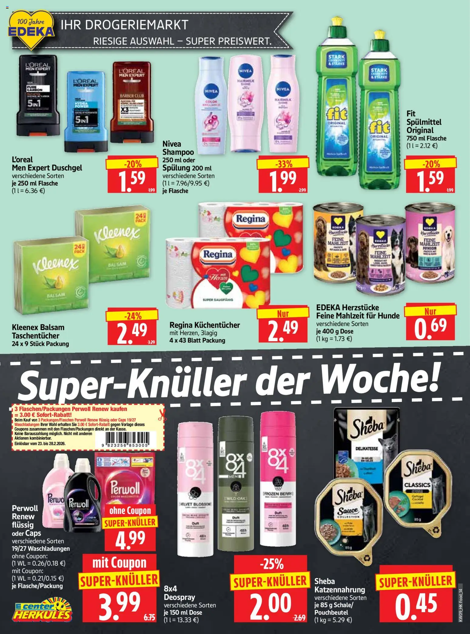 HERKULES Prospekt 	 – gültig ab 23.02.2026 | Seite: 14 | Produkte: Sheba, Duft, Perwoll, Duschgel