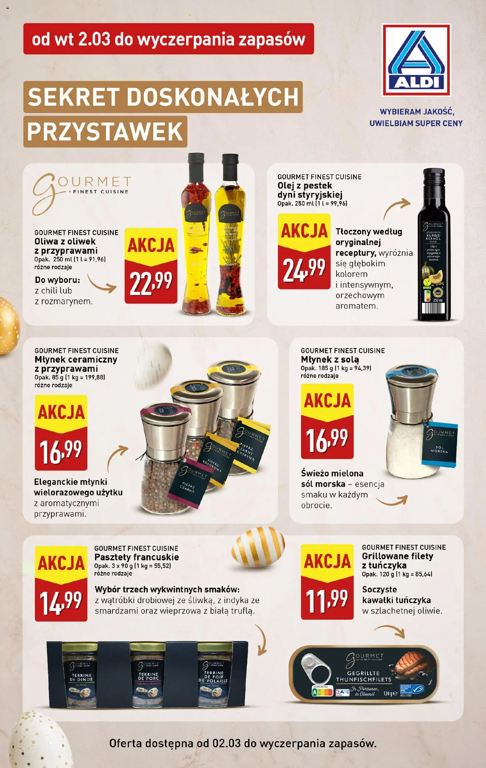 Aldi Polsko leták - Wielkanoc pełna wykwintnych saków od 02.03.2026 | Strana: 2 | Produkty: Gourmet, Olej, Finest, Mlýnek