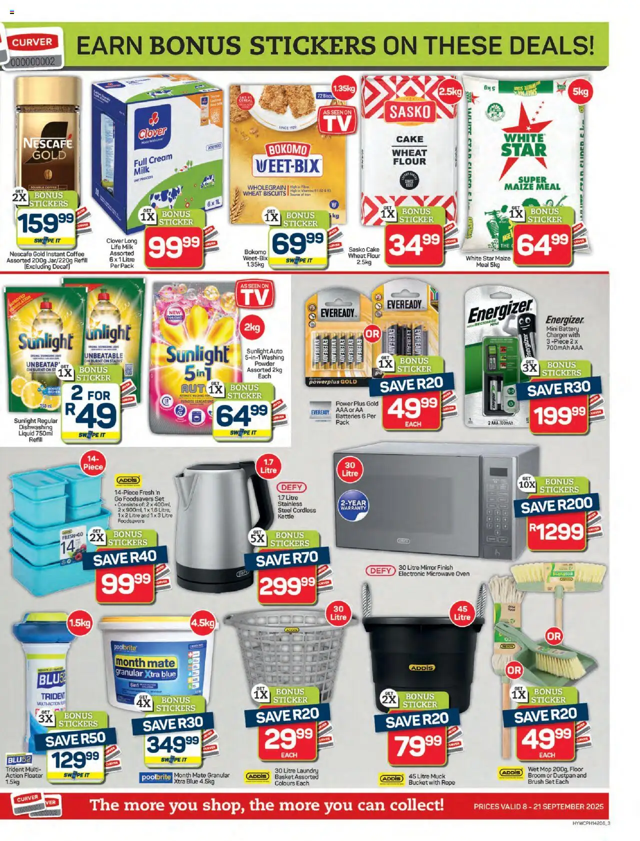 New Pick n Pay catalogue – valid from 08.09.2025 | Page: 3 | Products: Microwave oven, Charger, Milk, Coffee