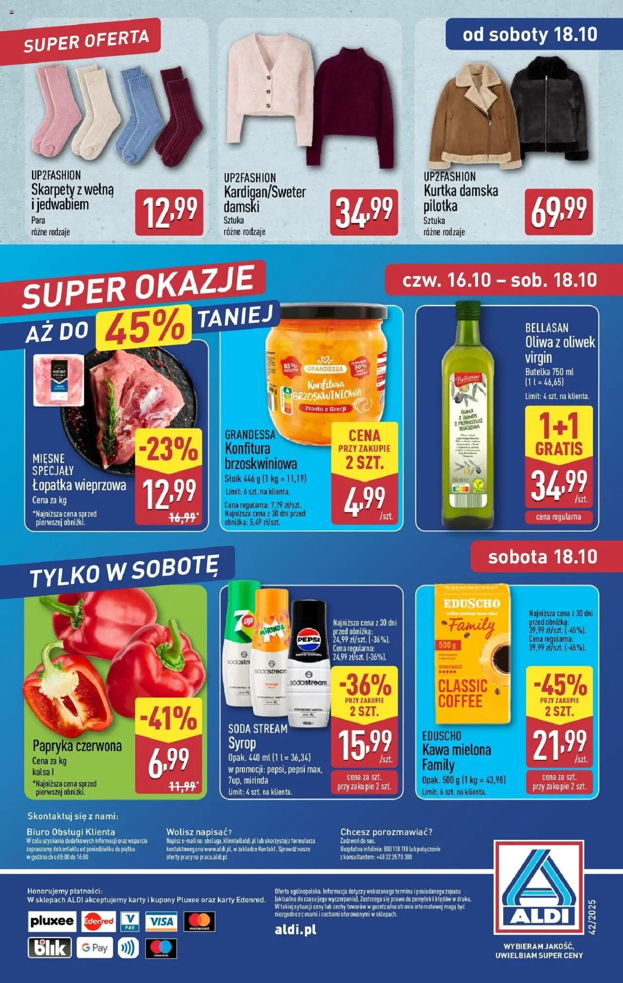 Aldi Gazetka - Od soboty od 18.10.2025 | Strona: 8 | Produkty: Kurtka, Skarpety, Oliwa z oliwek, Kawa