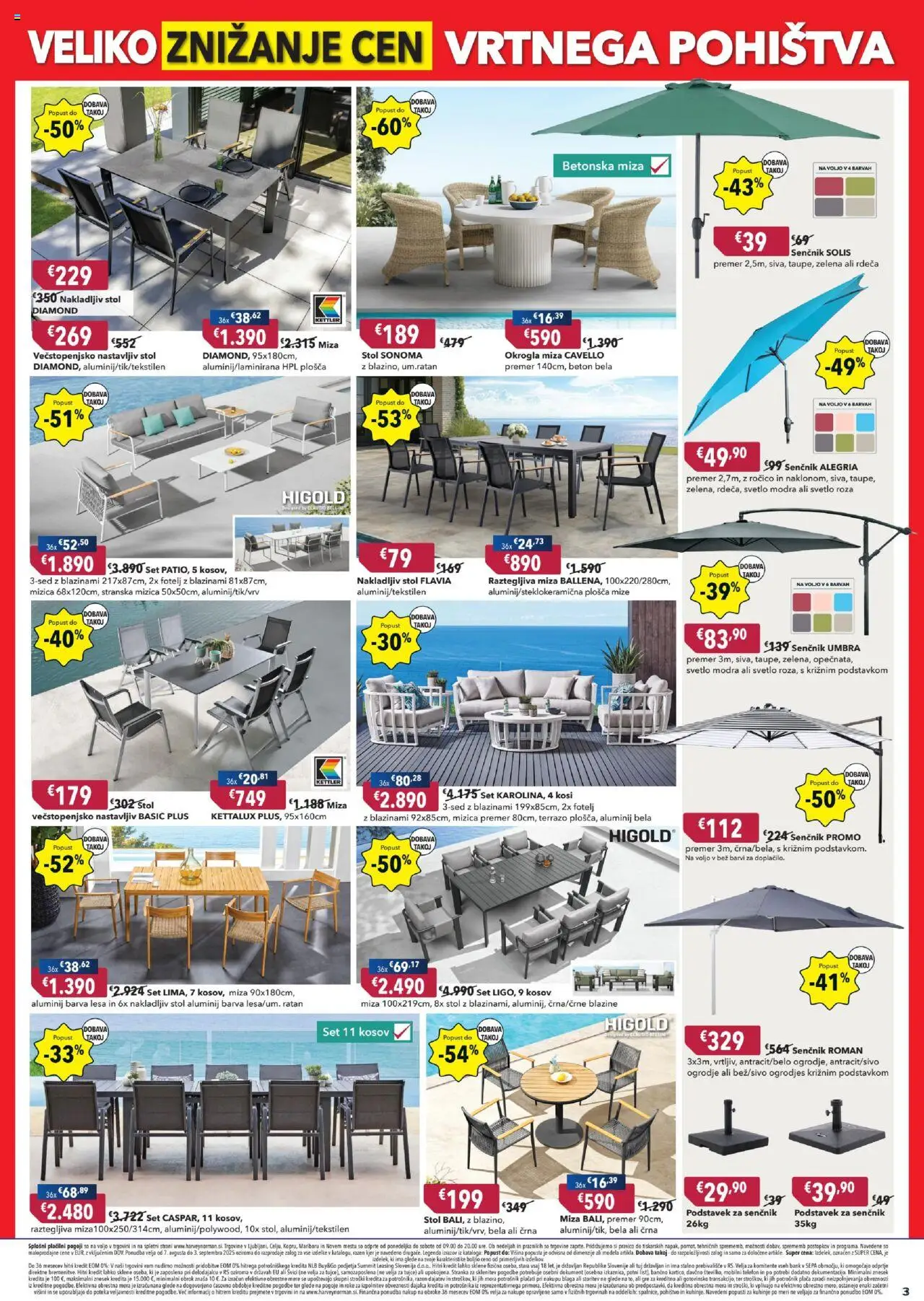 Harvey Norman katalog 3 dimenzije ena cena │ velja od 07.08.2025 | Stran: 3 | Izdelki: Senčnik, Mizica, Barva, Beton