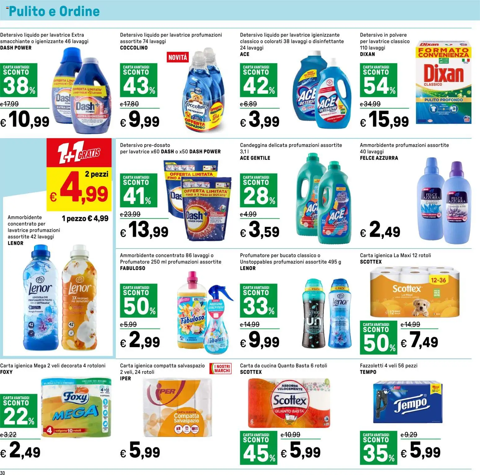 Volantino Iper del 19.03.2026 | Pagina: 30 | Prodotti: Detersivo in polvere, Fazzoletti, Lavatrice, Lavanda