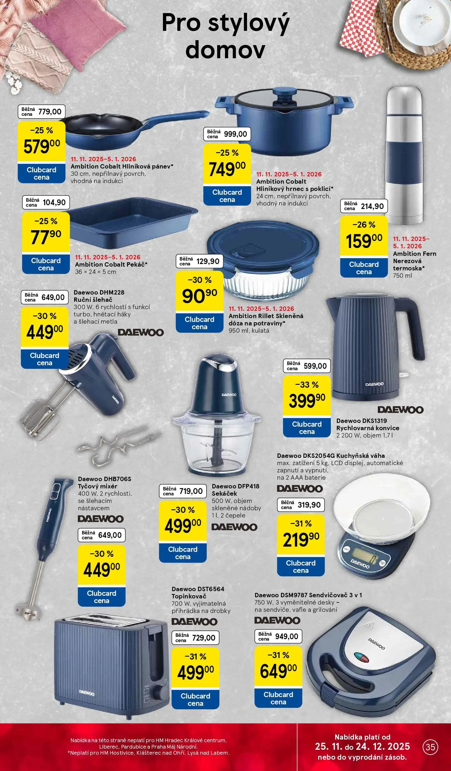 Tesco Black Friday od 26.11.2025 | Strana: 35 | Produkty: Rychlovarná konvice, Šlehač, Kuchyňská váha, Baterie