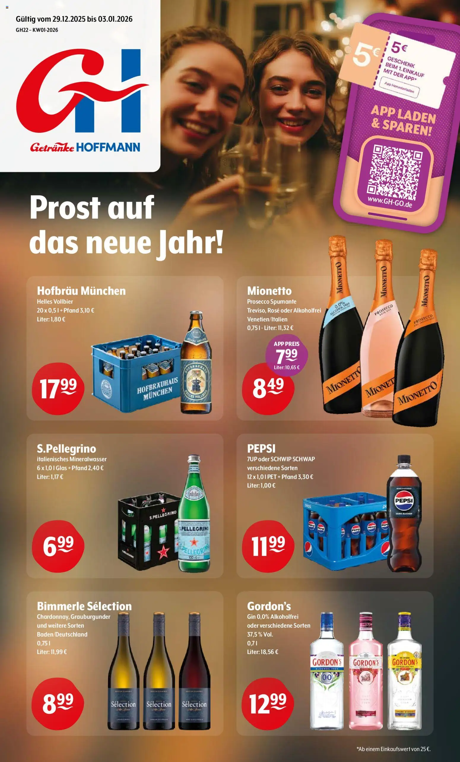 Getränke Hoffmann - Nordrhein - Westfalen – gültig ab 29.12.2025 | Seite: 1 | Produkte: Schwip schwap, Mineralwasser, Prosecco, Gin