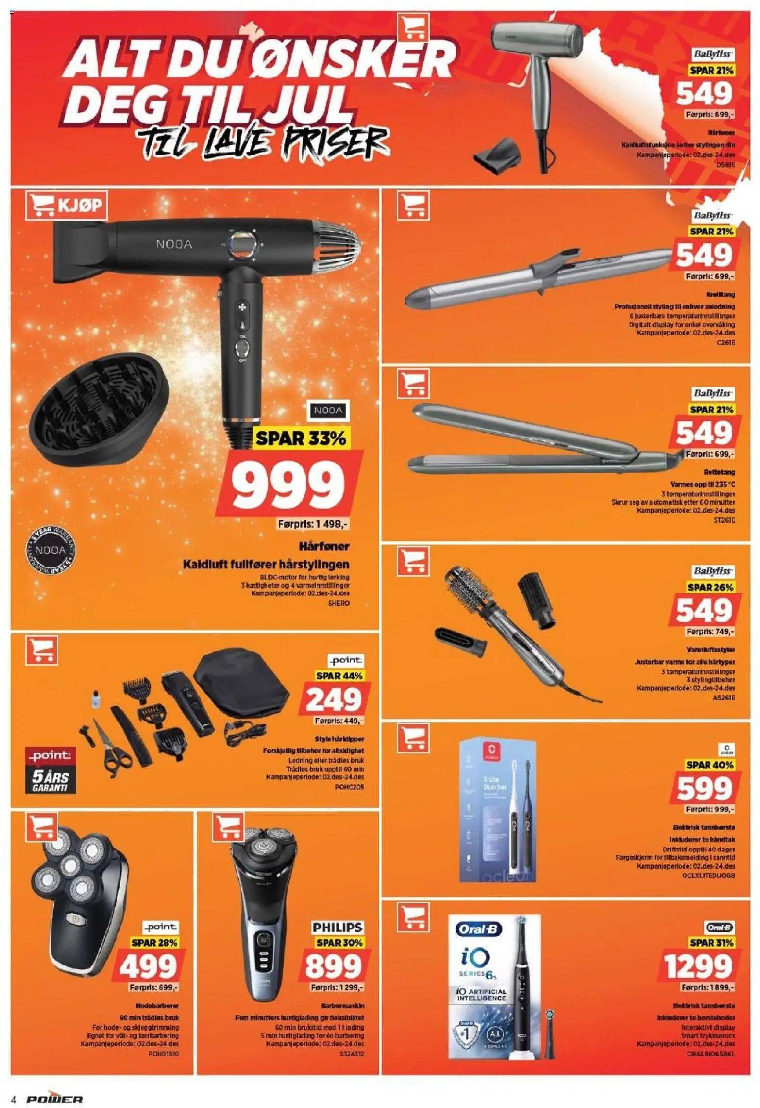 {H1} | Side: 4 | Produkter: Ledning, Hårtoner, Hårklipper, Barbermaskin