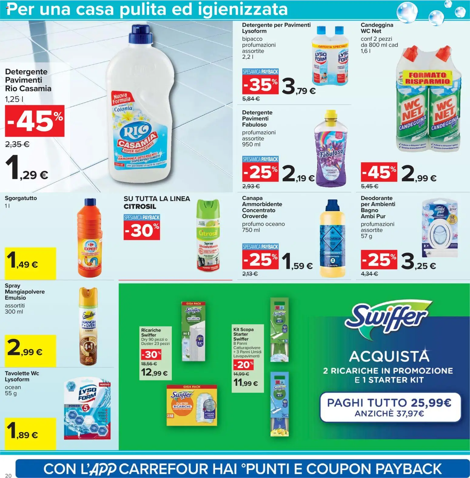 Volantino Carrefour del 07.04.2026 | Pagina: 20 | Prodotti: Ammorbidente, Detergente, Scopa, Profumo