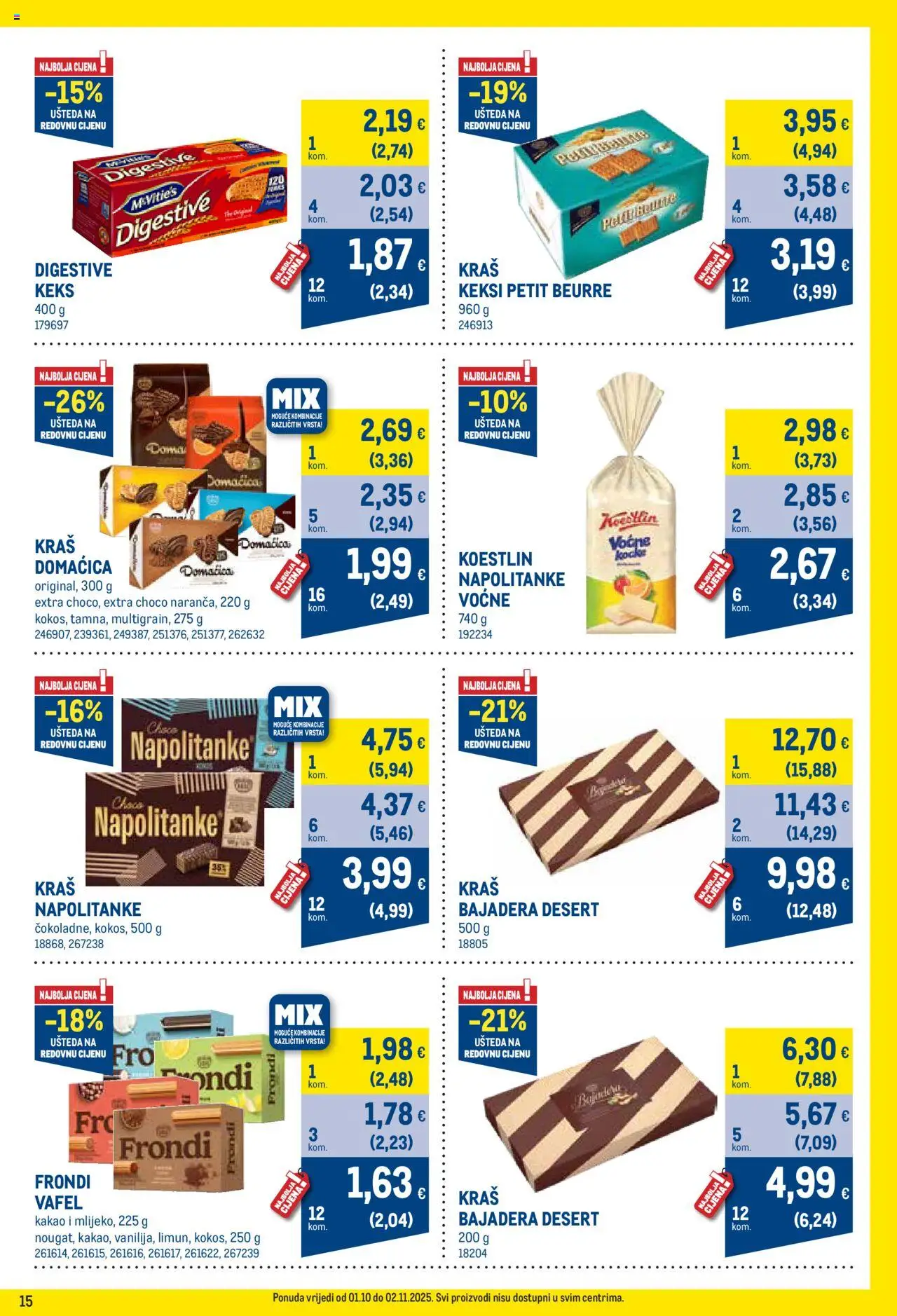 Metro katalog | vrijedi od 01.10.2025 | Stranica: 15 | Proizvodi: Petit Beurre, Keksi, Napolitanke, Kakao