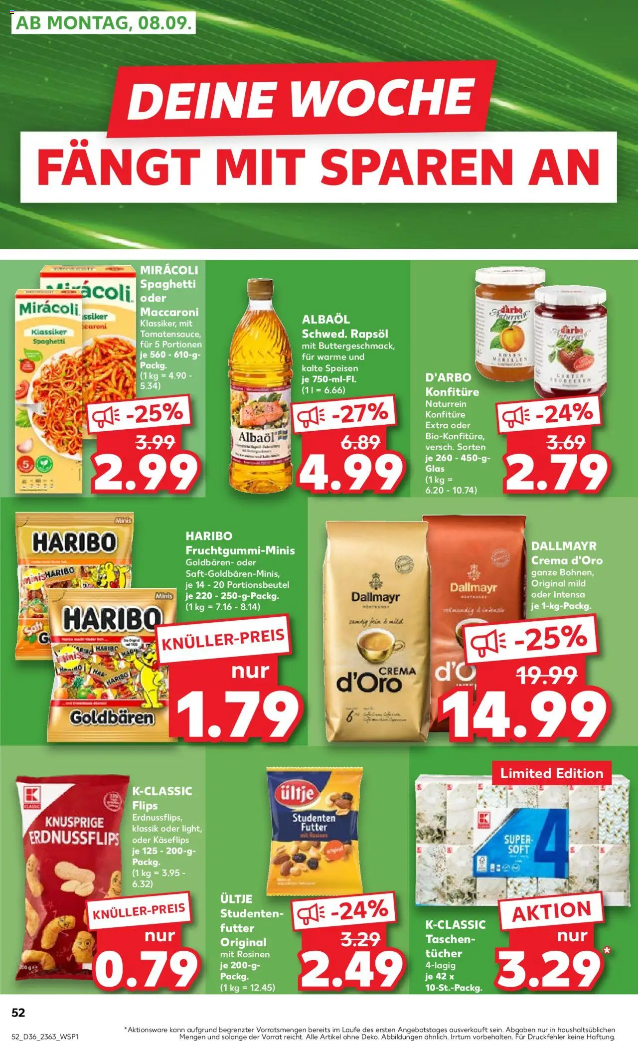 Kaufland prospekt Bremen	 - gültig ab dem 04.09.2025 | Seite: 52 | Produkte: Haribo, Rapsöl, Rosinen, Dallmayr