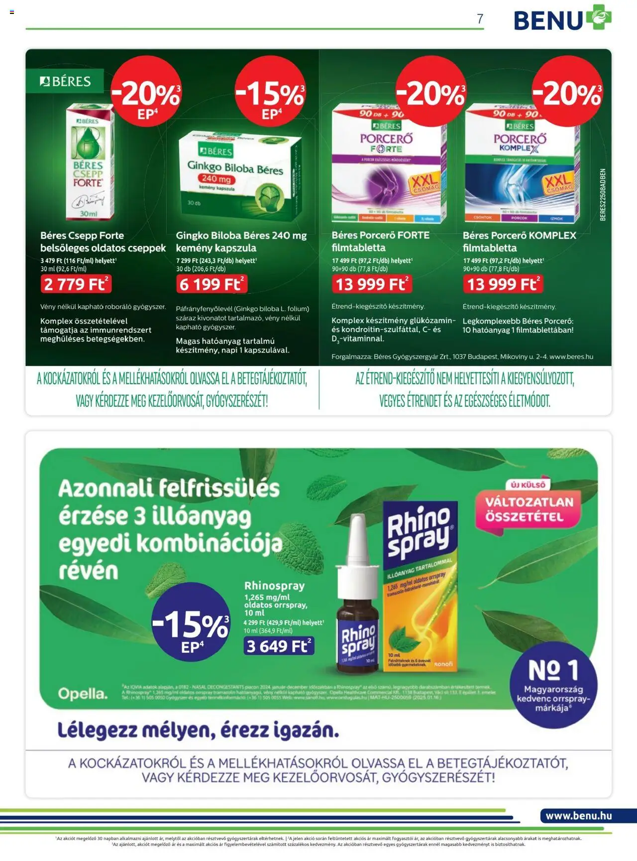 BENU Gyógyszertárak akciós ujság - amely érvényes a következő dátumtól: 01.08.2025 | Oldal: 7 | Termékek: Béres csepp, Ginkgo biloba