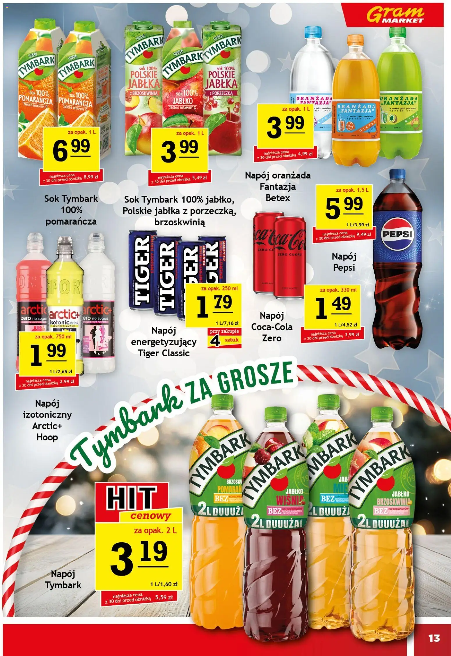 Gram Market Gazetka od 10.12.2025 | Strona: 13 | Produkty: Brzoskwinia, Pepsi, Porzeczka, Sok
