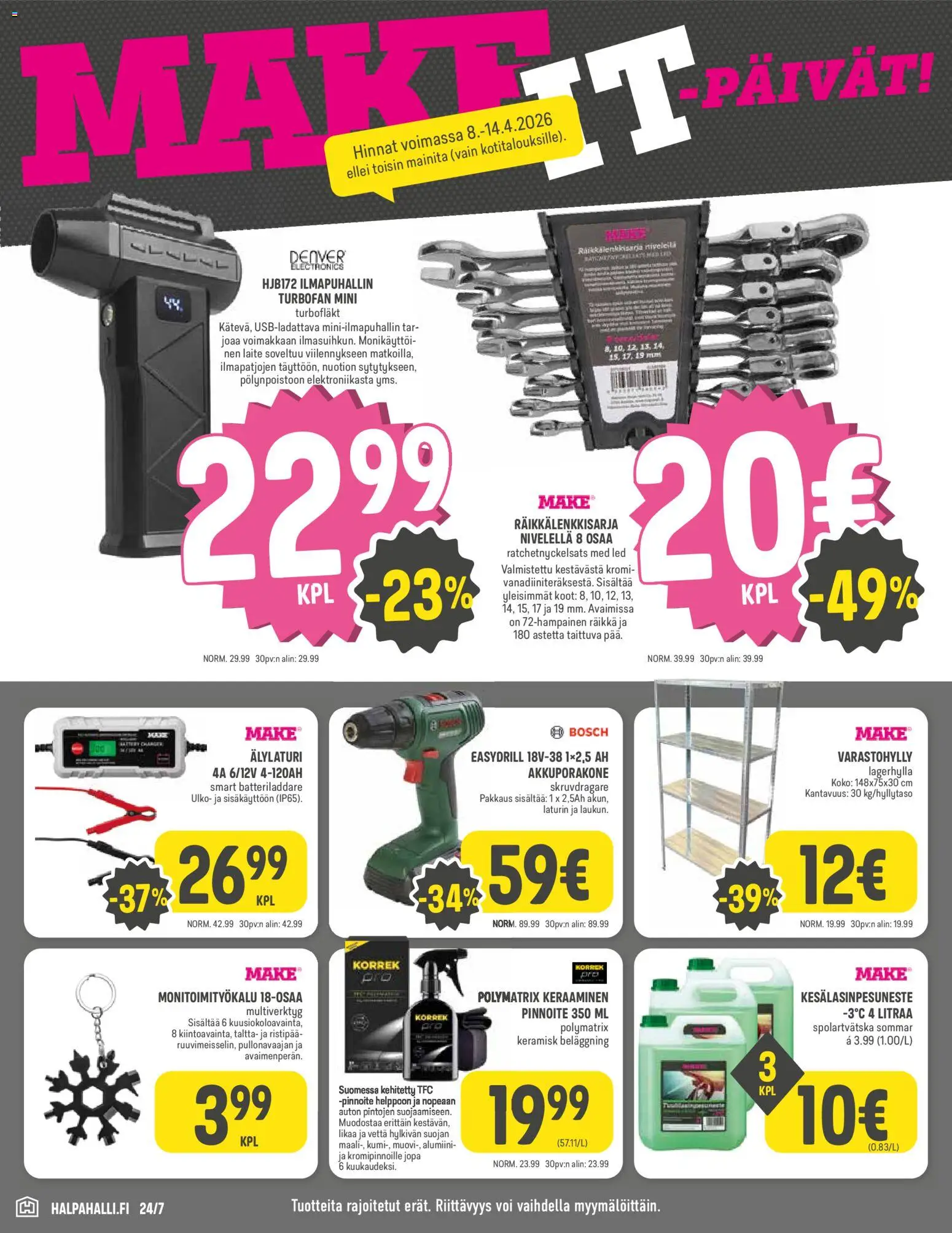 Halpa Halli tarjoukset – voimassa 08.04.2026 alkaen | Sivu: 6 | Tuotteet: Varastohylly, Monitoimityökalu, Voi, Taltta