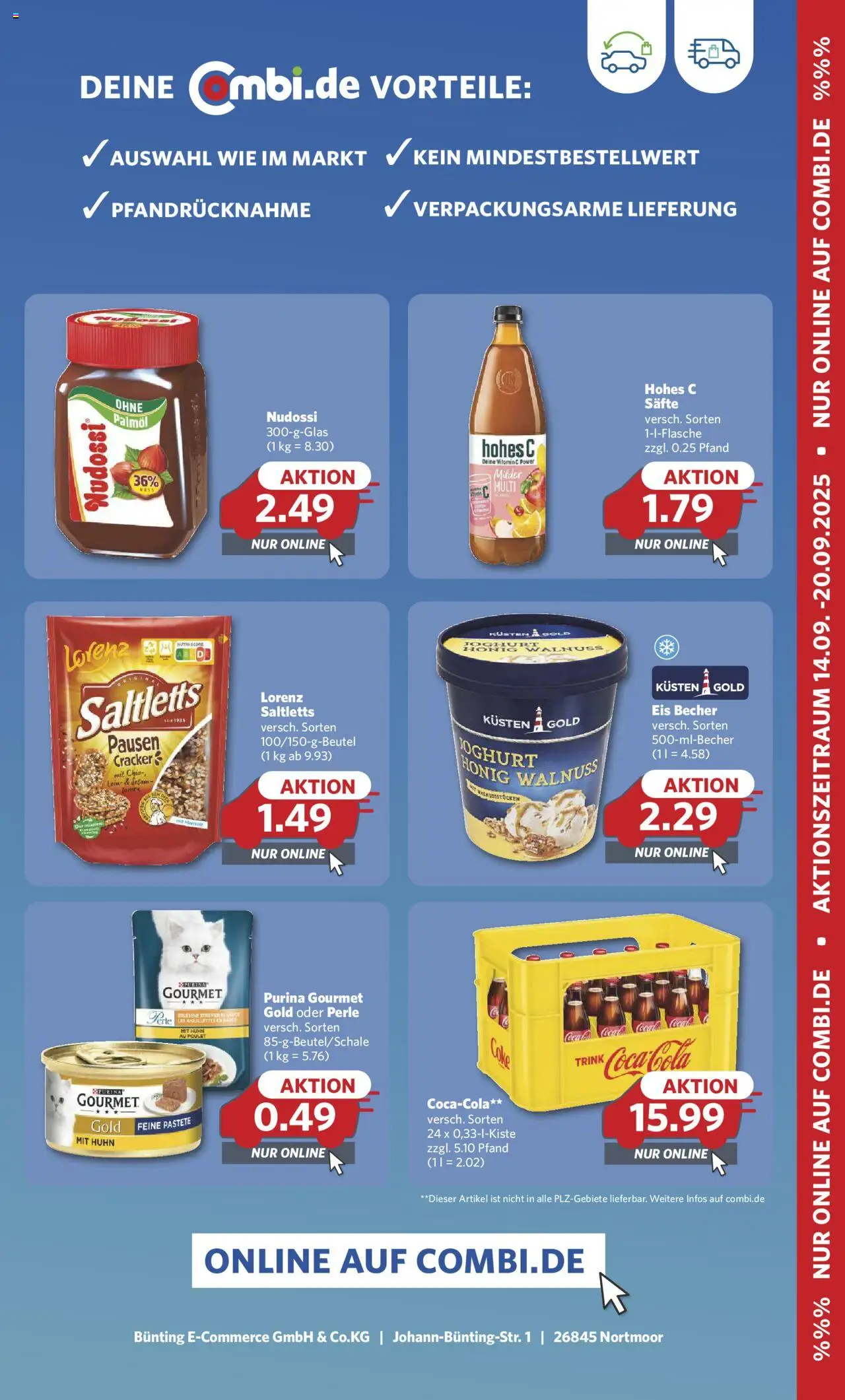 Combi Online Einkaufen – gültig ab 14.09.2025 | Seite: 2 | Produkte: Joghurt, Hohes c, Purina gourmet gold, Eis