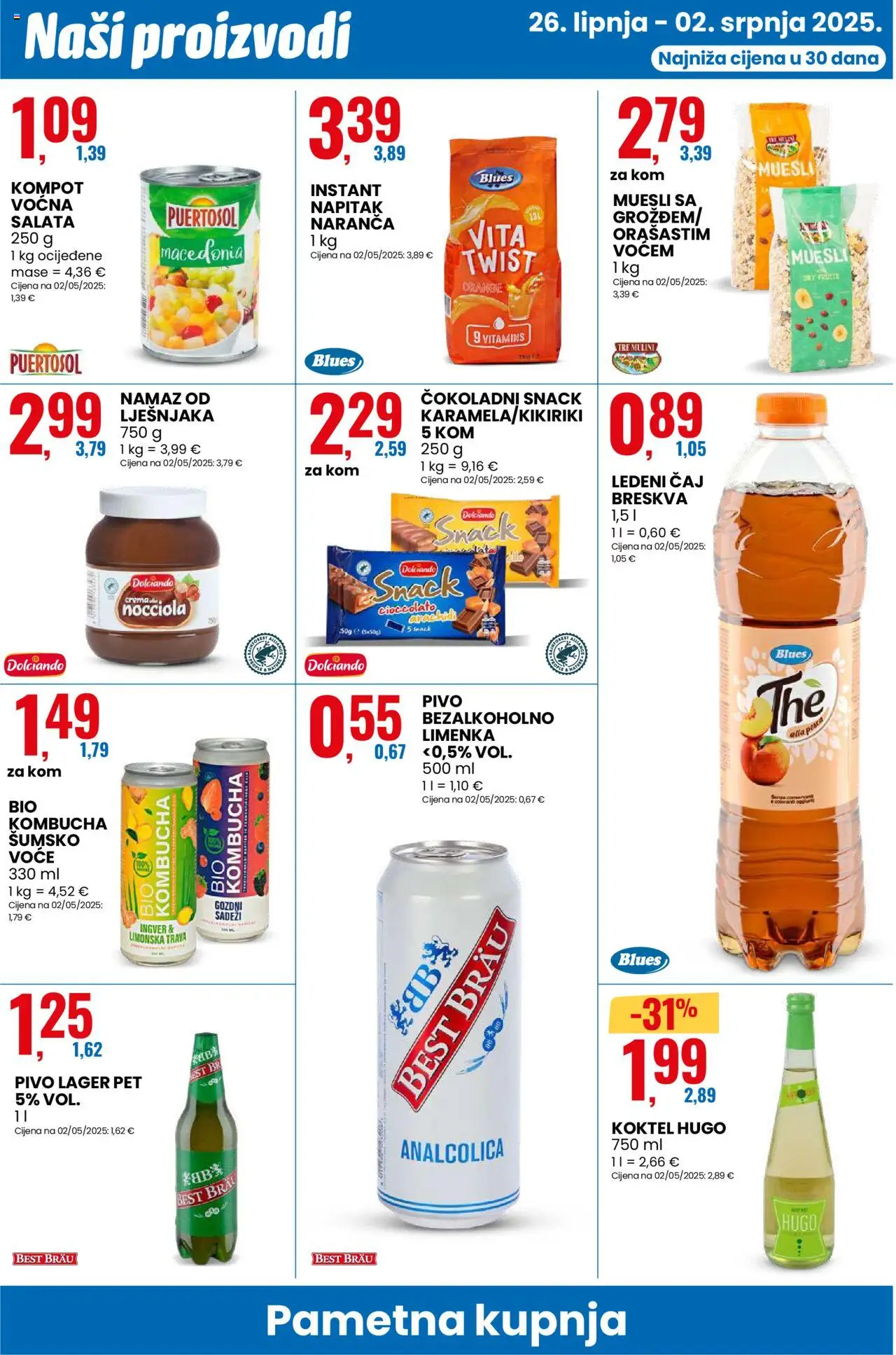 Eurospin katalog | vrijedi od 26.06.2025 | Stranica: 18 | Proizvodi: Šumsko voće, Pivo, Kompot, Namaz od lješnjaka