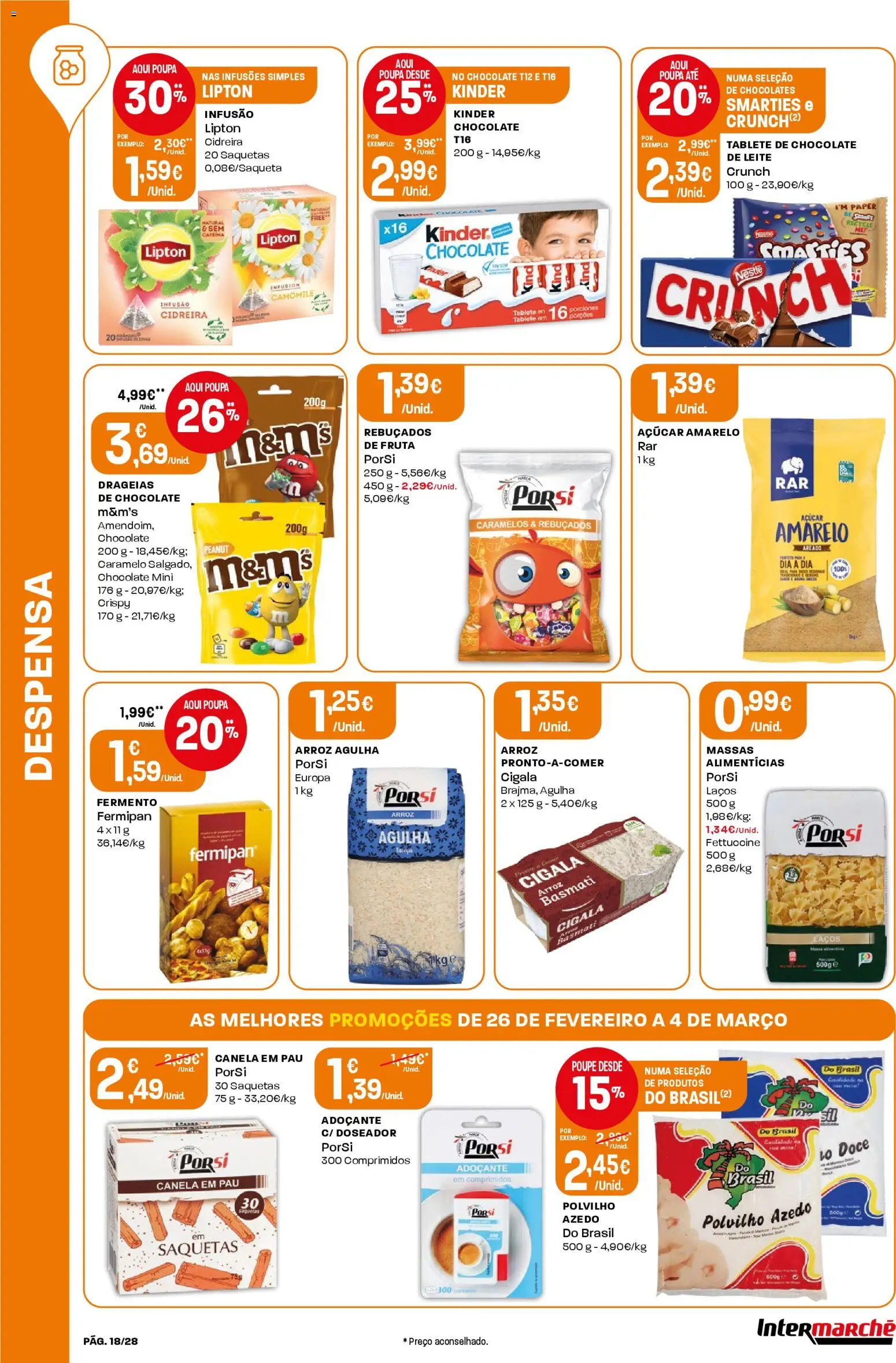 Intermarché Folheto Contact │ válido de 26.02.2026 | Página: 18 | Produtos: Chocolates, Rebuçados, Chocolate, Arroz