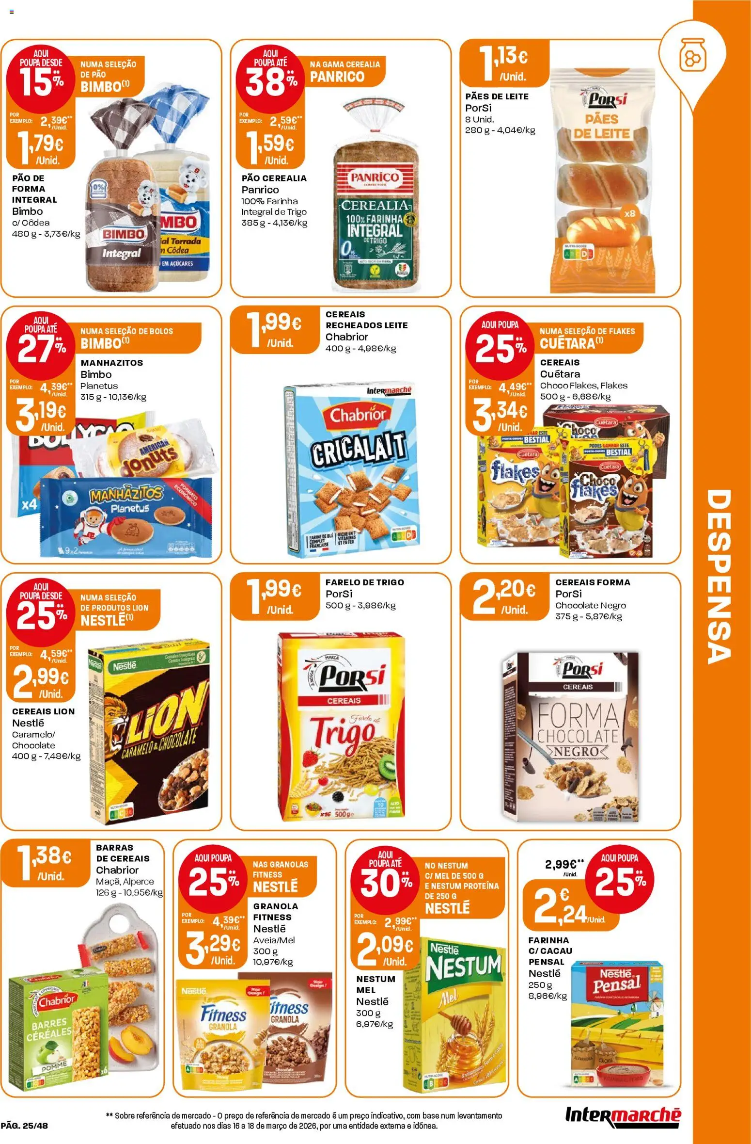 Intermarché folheto │ válido de 23.04.2026 | Página: 25 | Produtos: Barras de cereais, Base, Pão, Cereais