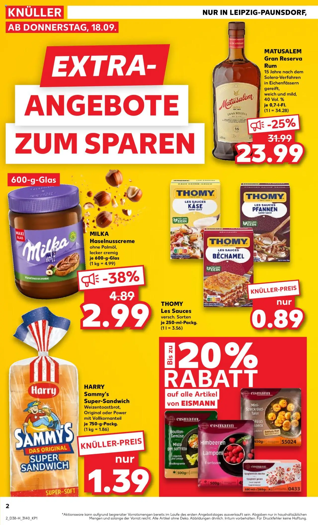Kaufland prospekt Leipzig	 – gültig ab 18.09.2025 | Seite: 2 | Produkte: Himbeeren, Thomy les sauces, Käse, Toast
